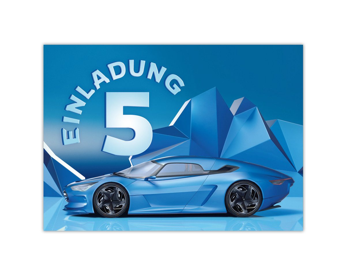 JUNAPACK Einladungskarten Auto zum 5. Kindergeburtstag Jungen Einladungen Rennauto Karten, Einladungskarten mit einem Auto Motiv zum 5. Geburtstag