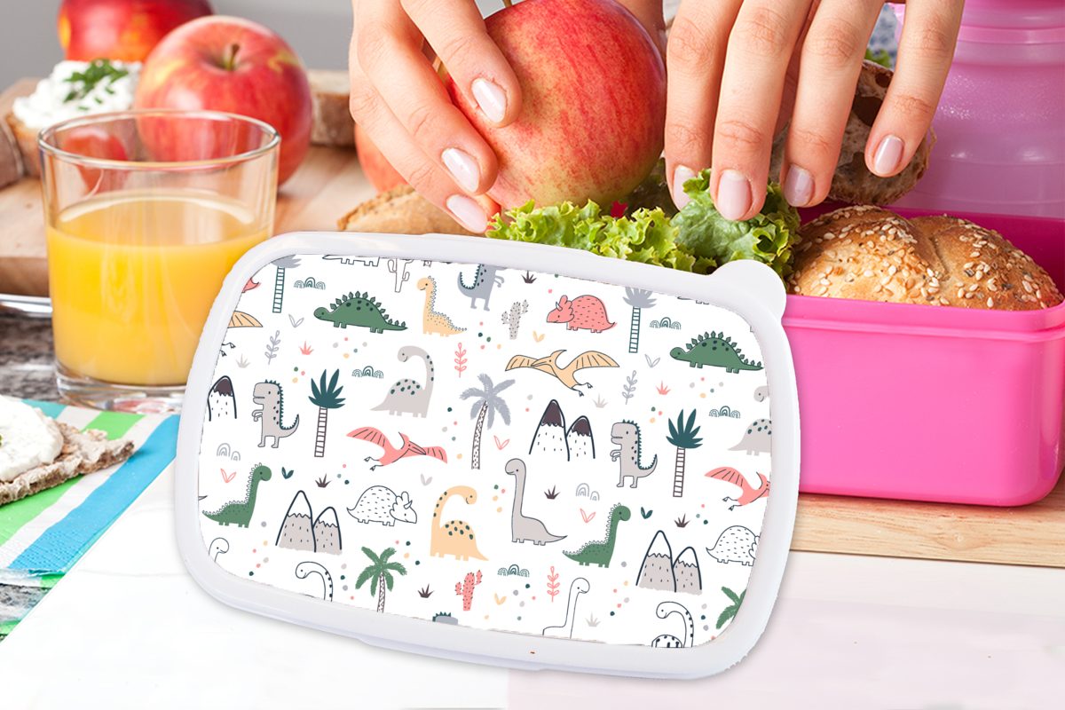 Mädchen, Lunchbox - für Muster Snackbox, Kunststoff (2-tlg), rosa Kinder, Kunststoff, Kinder, Erwachsene, - - - - Brotbox Jungen Brotdose Kinder MuchoWow Dino Baum