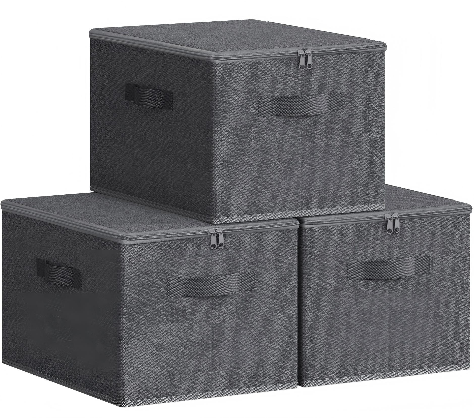 SONGMICS Aufbewahrungsbox Aufbewahrungsboxen, mit Deckel, faltbare Stoffbox mit Griffen, 3er Set, 40 x 30 x 25 cm, Vliesstoff