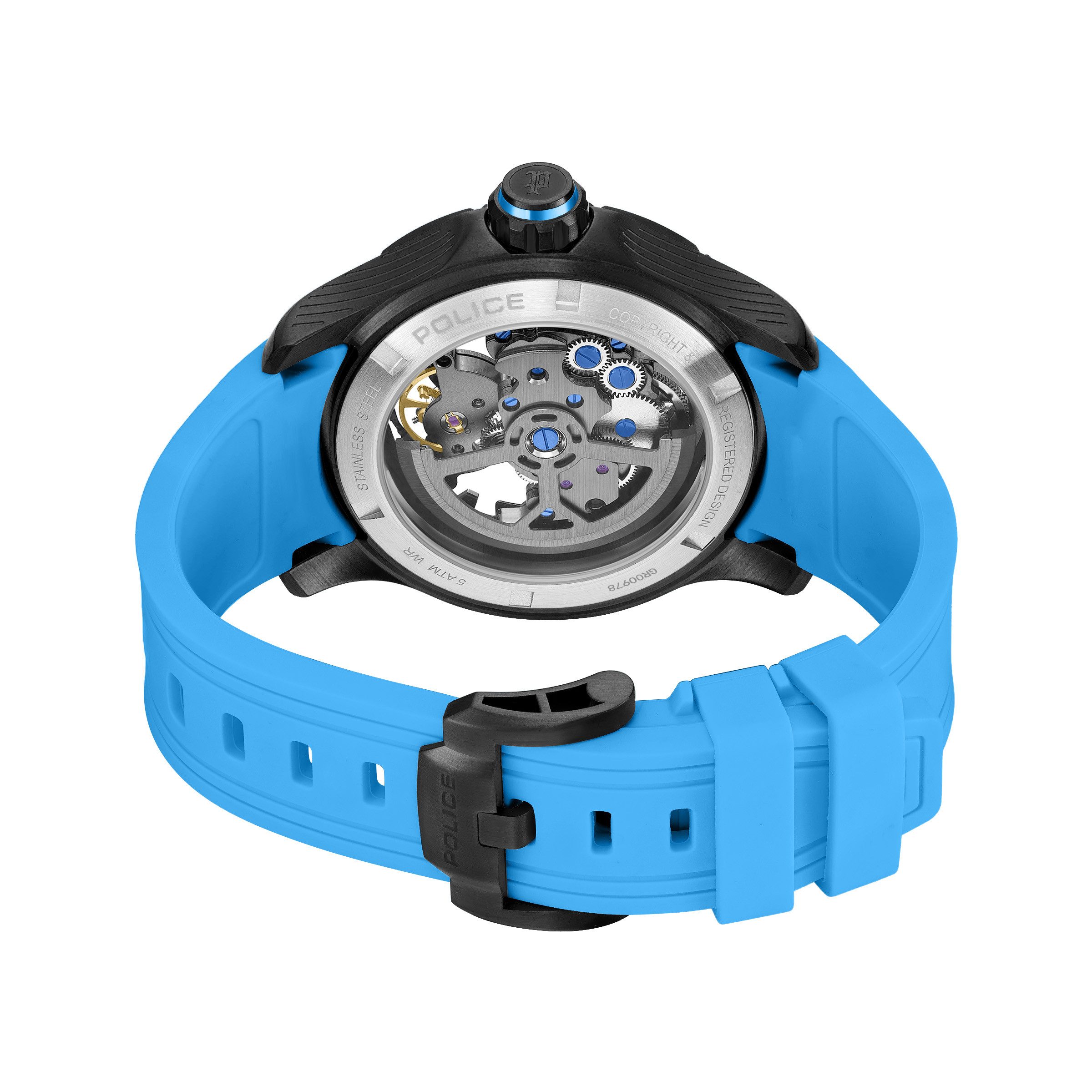 Police Automatikuhr Spirit PEWGR0097804, Armbanduhr, Herrenuhr, Mechanische Uhr, Silikonarmband, analog
