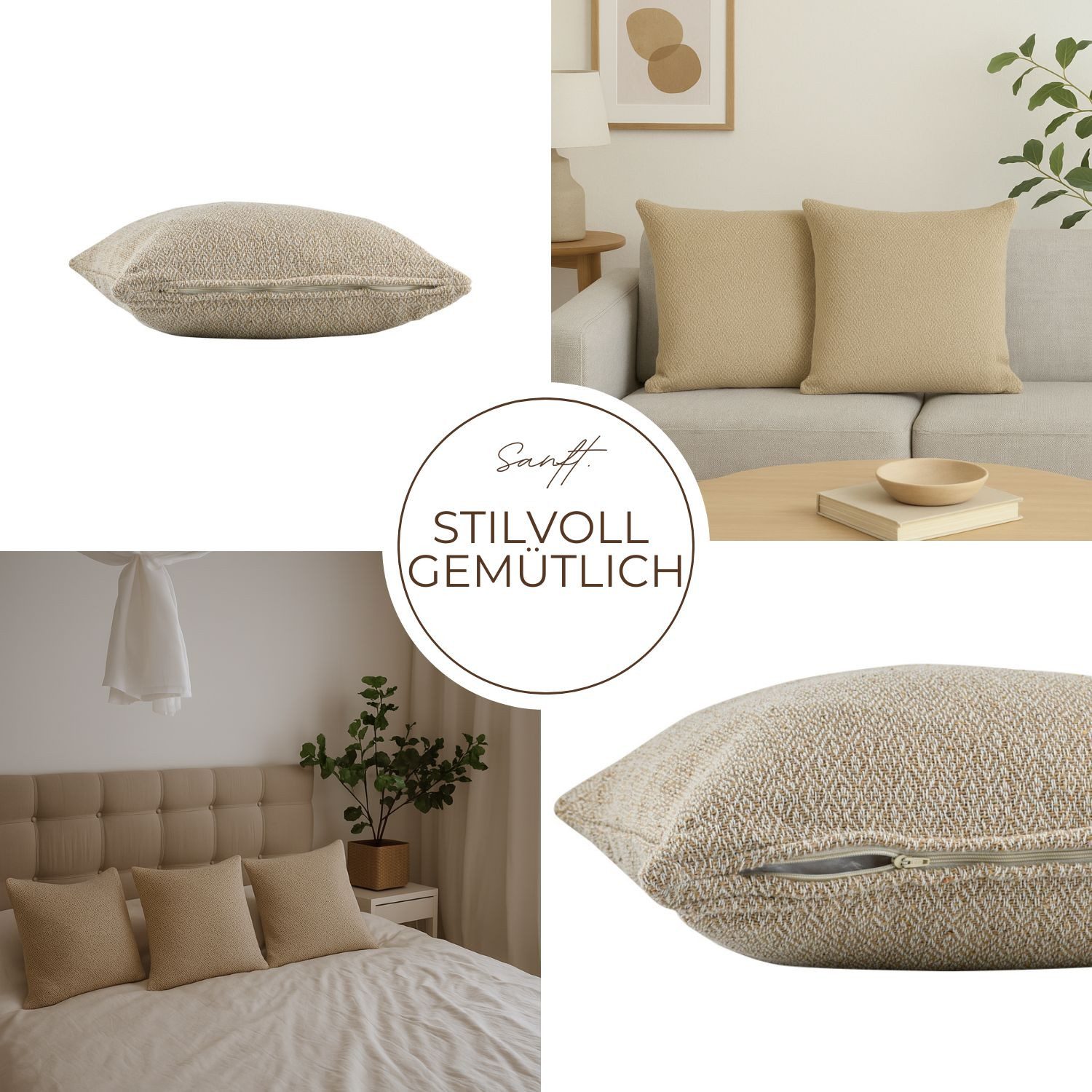 Marrakesch Orient & Mediterran Interior Zierkissen 4er Set Kissenbezüge Calix Beige 40cm aus Baumwolle, Boho Handarbeit, (4 St)