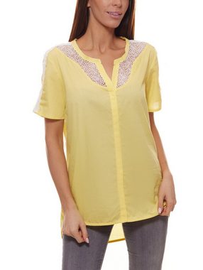 Mavi Klassische Bluse Mavi Spitzen-Bluse elegante Damen Sommer-Bluse mit Spitze an Ausschnitt und Schulterbereich Freizeit-Bluse Gelb