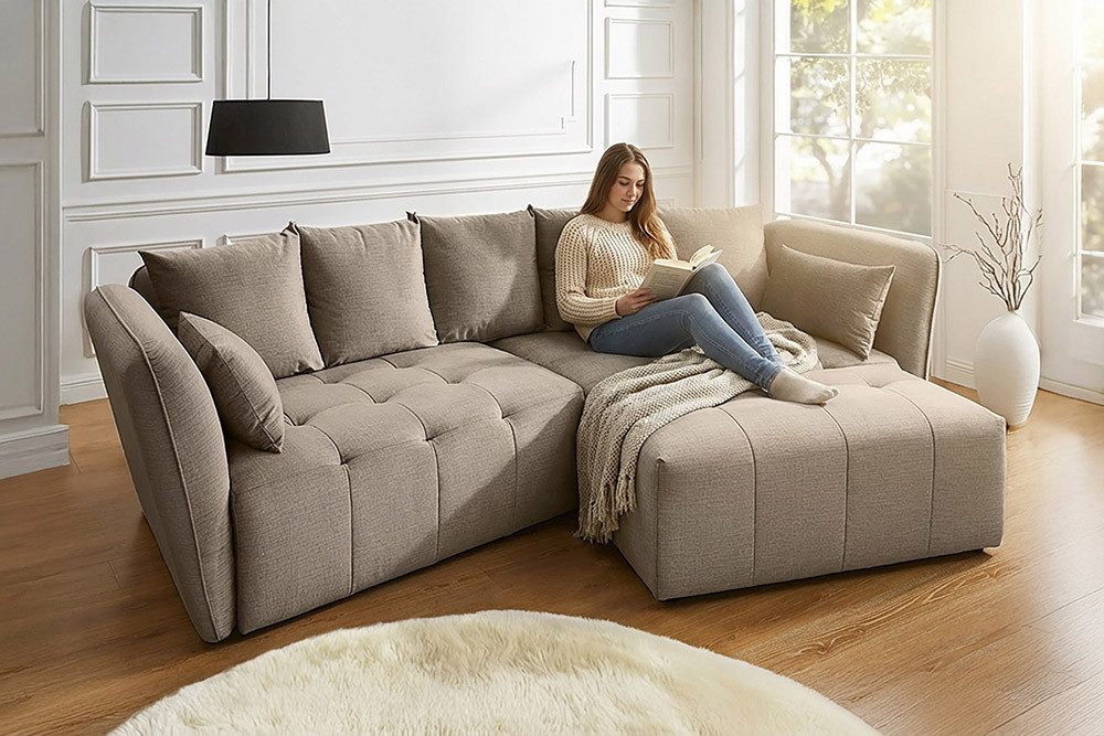 riess-ambiente Big-Sofa ROYAL 295cm greige - Strickstoff, Federkernpolsterung, Nosagfederung, Einzelartikel 1 Teile, XXL-Couch mit Kissen & Rundum-Bezug - ideal für Gäste- und Wohnzimmer