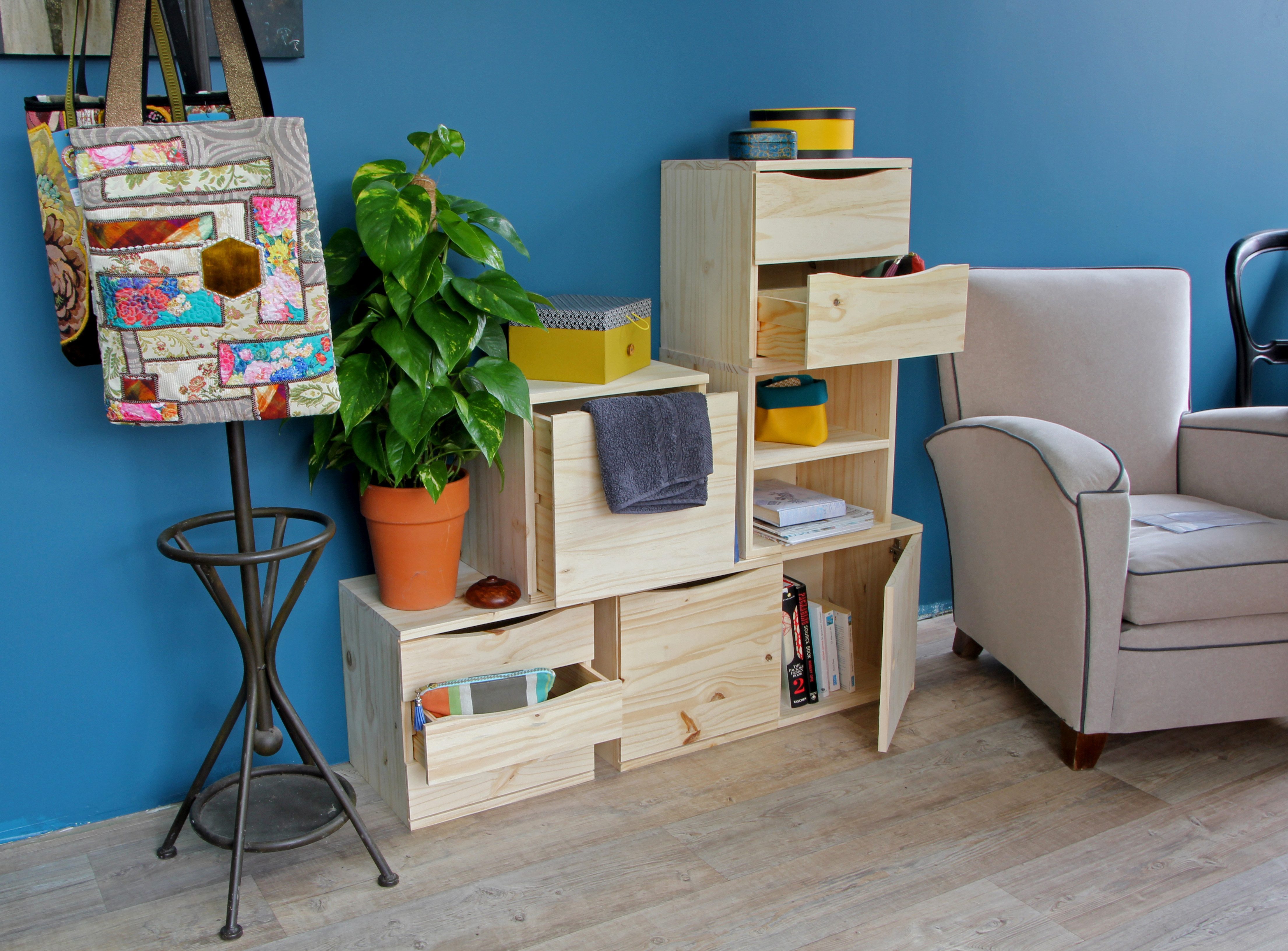 Lusimat Regalwürfel "Modulable", 36 x 36 x 30 cm, Kiefer Massiv, Würfel mit Rückwand