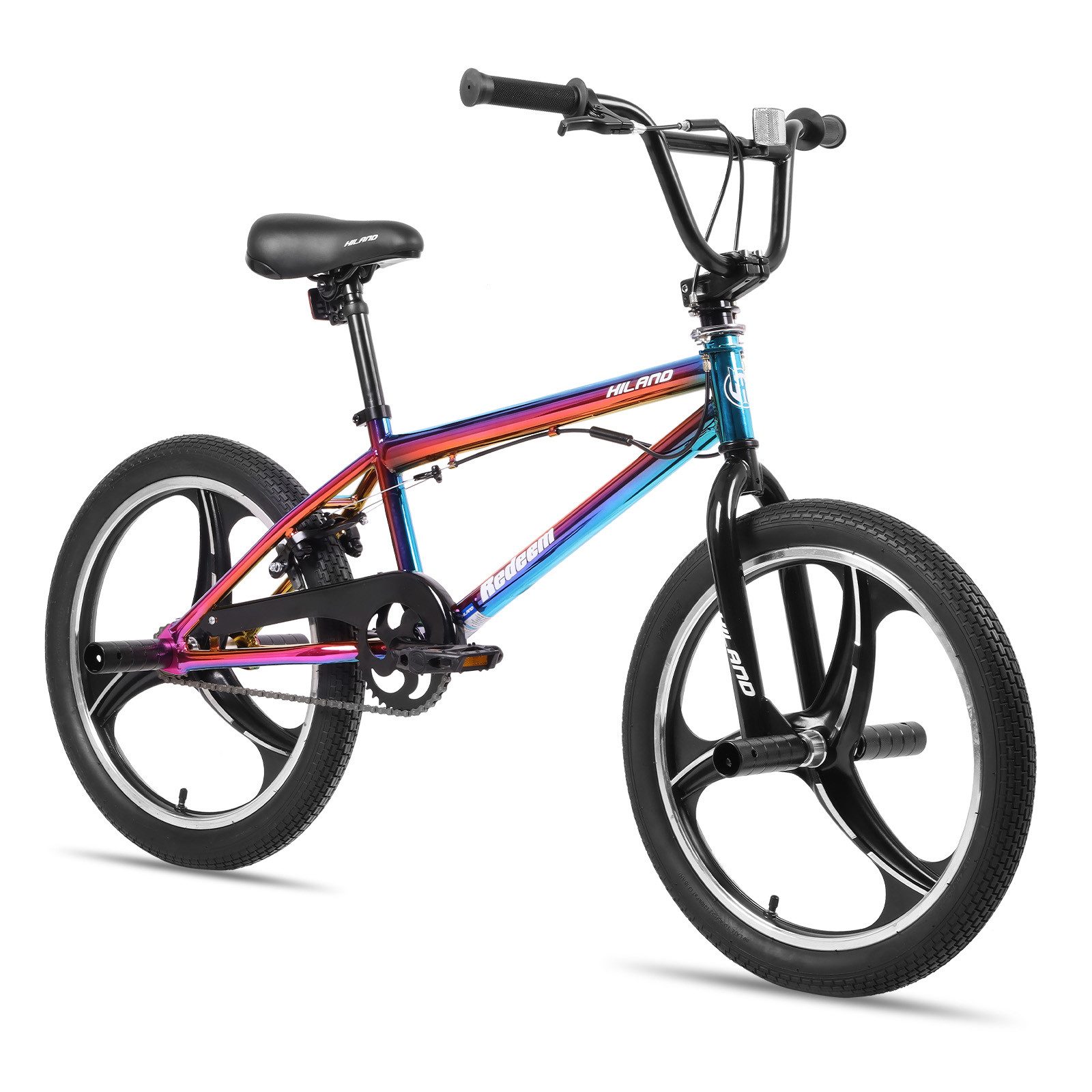 HILAND BMX-Rad 20 Inch 3 Spoke Kids BMX Bike for Boys Girls Ages 5-12, 360 Degree Rotor Freestyle, 4 Pegs Single Speed