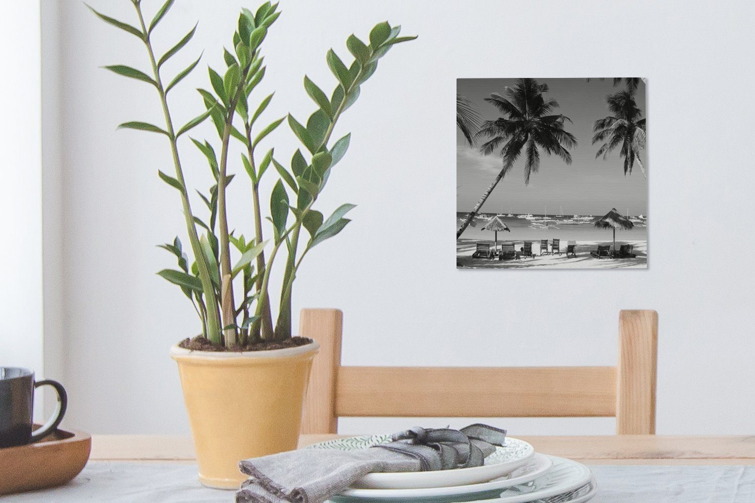 Schlafzimmer Wohnzimmer Palmen am Strand von St), Liegestühle für weiß, schwarz (1 OneMillionCanvasses® Leinwandbild Leinwand Bilder Boracay und - und