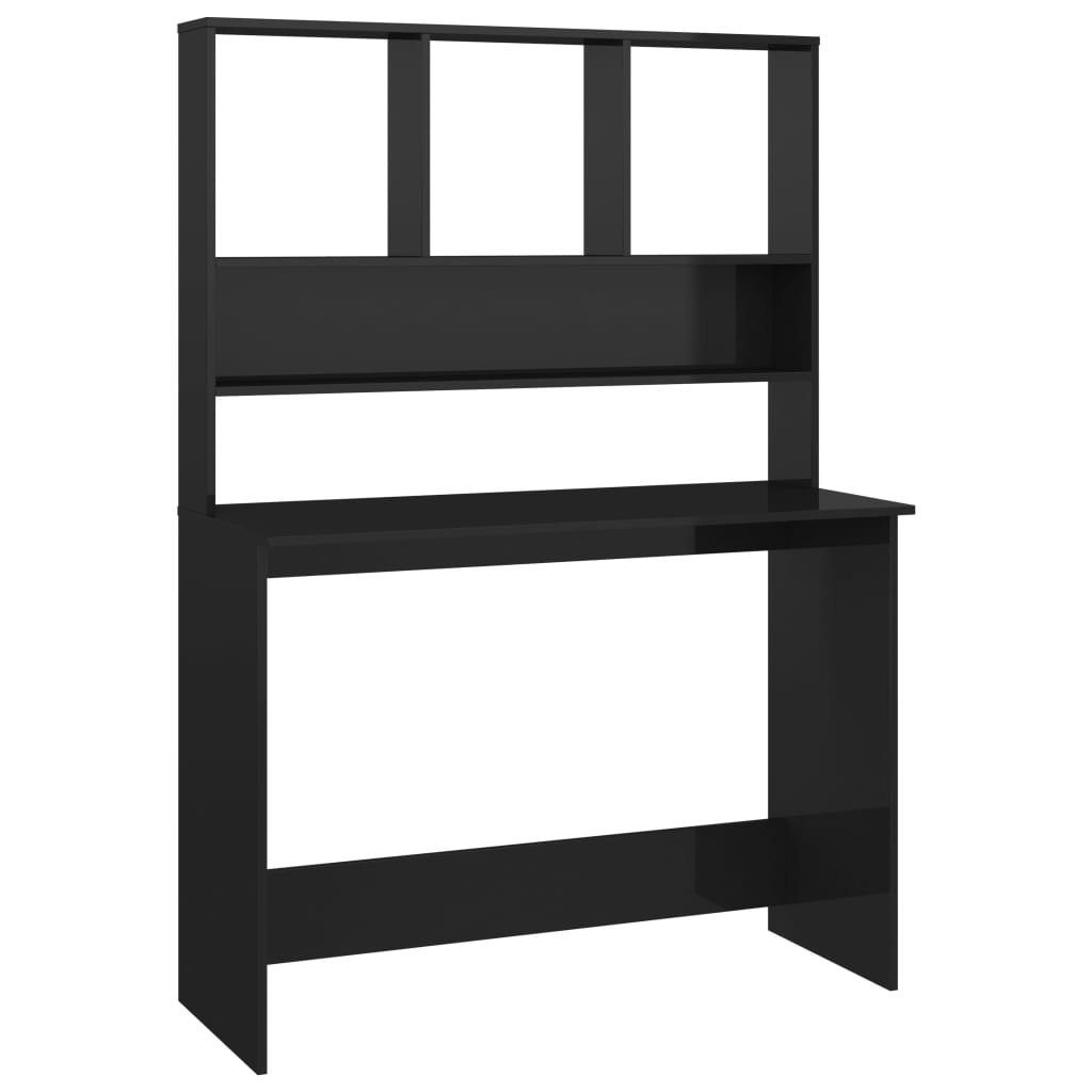 furnicato Schreibtisch Platzsparender 110 x 45 x 157 cm in Hochglanz-Schwarz (1-St), Arbeitsplatz mit Oberschrank und viel Stauraum für das Homeoffice
