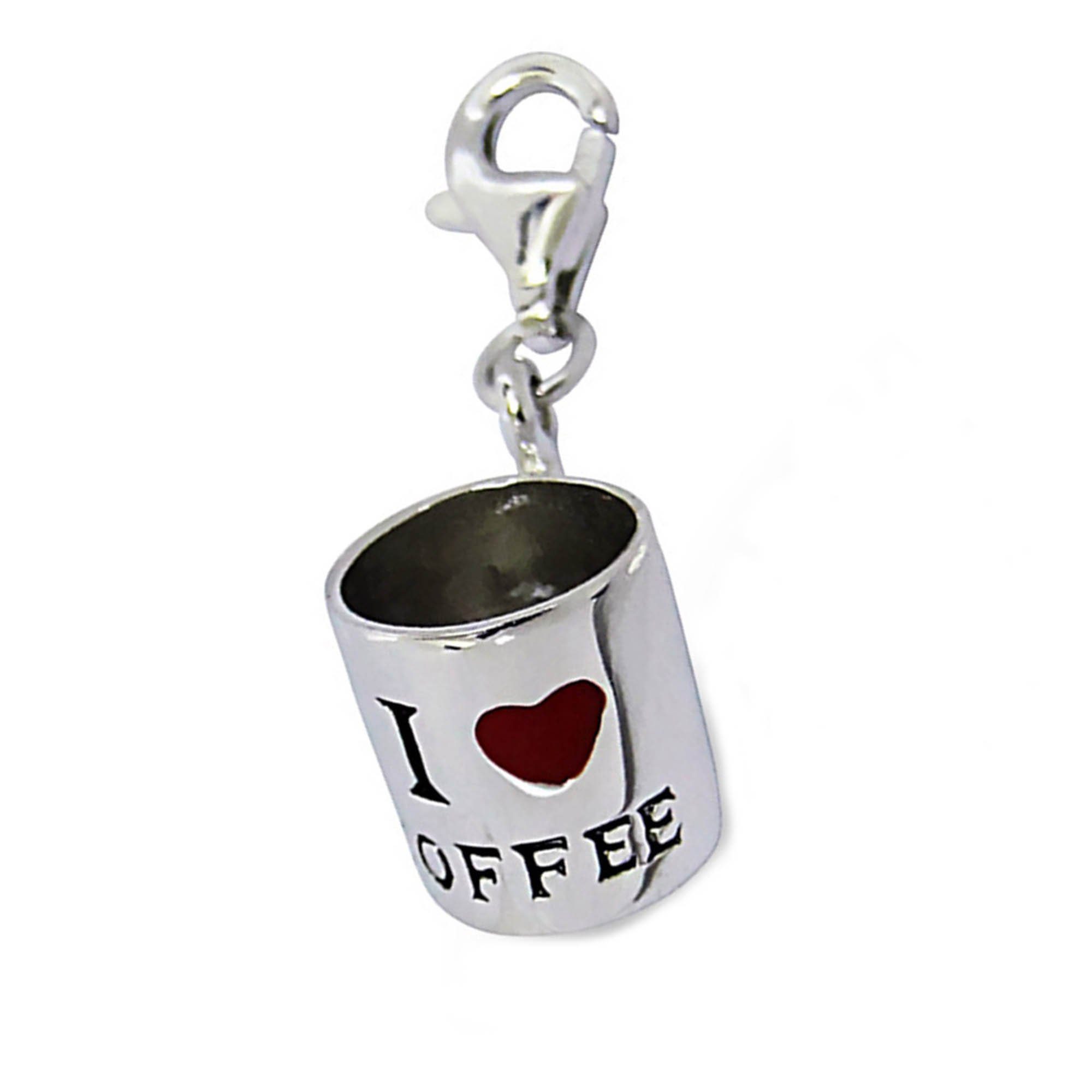 schmuck23 Charm-Einhänger Charm Anhänger I love koffe Kaffe 925 Silber Kettenanhänger (1-tlg), Für Armband, Halskette oder Schlüsselanhänger | Charm-Anhänger