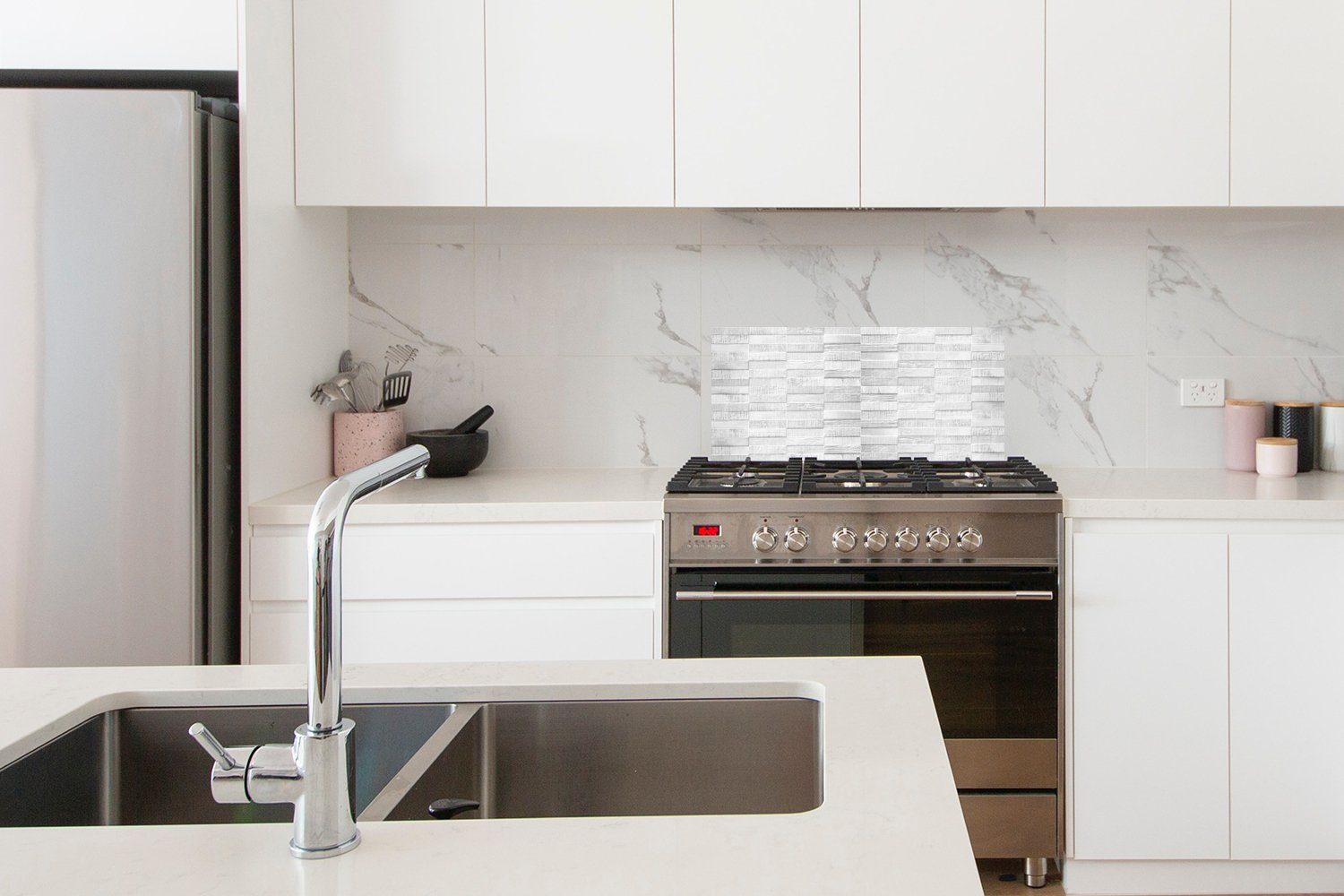Grau, MuchoWow (1-tlg), Steine - 60x30 - gegen Abstrakt Fett cm, und Weiß - Wandschutz, Küchenrückwand - Muster für Küchen Schmutzflecken