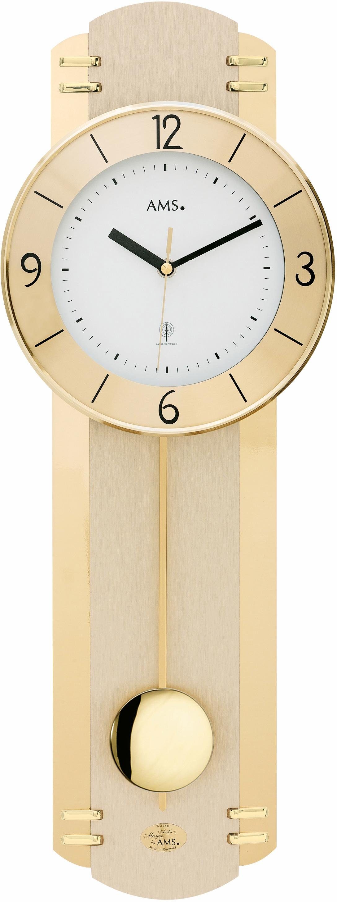 AMS Funk-Pendelwanduhr F5293 (Quarzuhr,Holzgehäuse,Esszimmer,Wohnzimmer,Mad günstig online kaufen