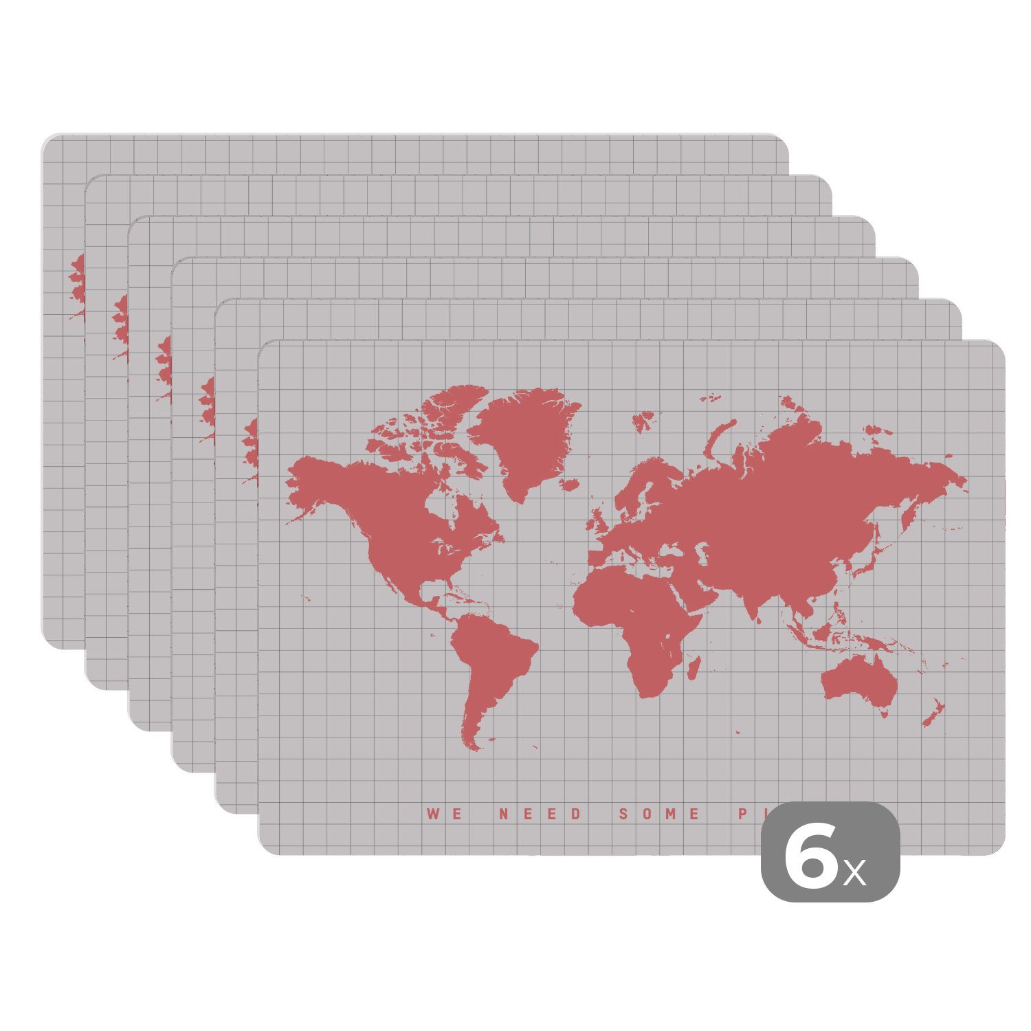 Platzset, Weltkarte - Taschen - Rosa, MuchoWow, (6-St), Platzset, Platzdecken, Platzmatte, Tischmatten, Schmutzabweisend