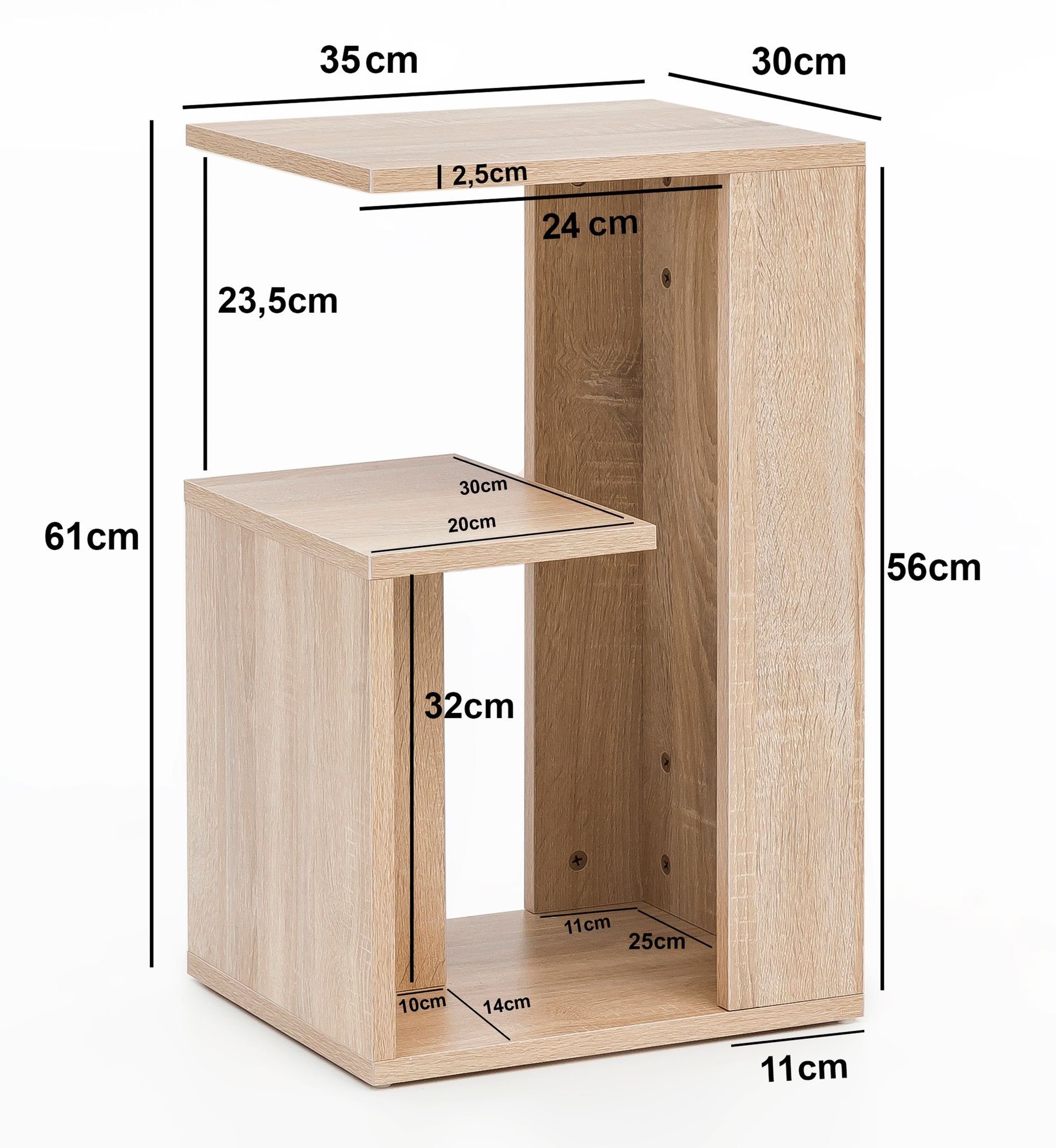 Design (35x29,5x60cm Kleiner Modern Sonoma, Sofa), Holz Beistelltisch WL5.697 Anstelltisch Sofatisch Wohnling Wohnzimmertisch,
