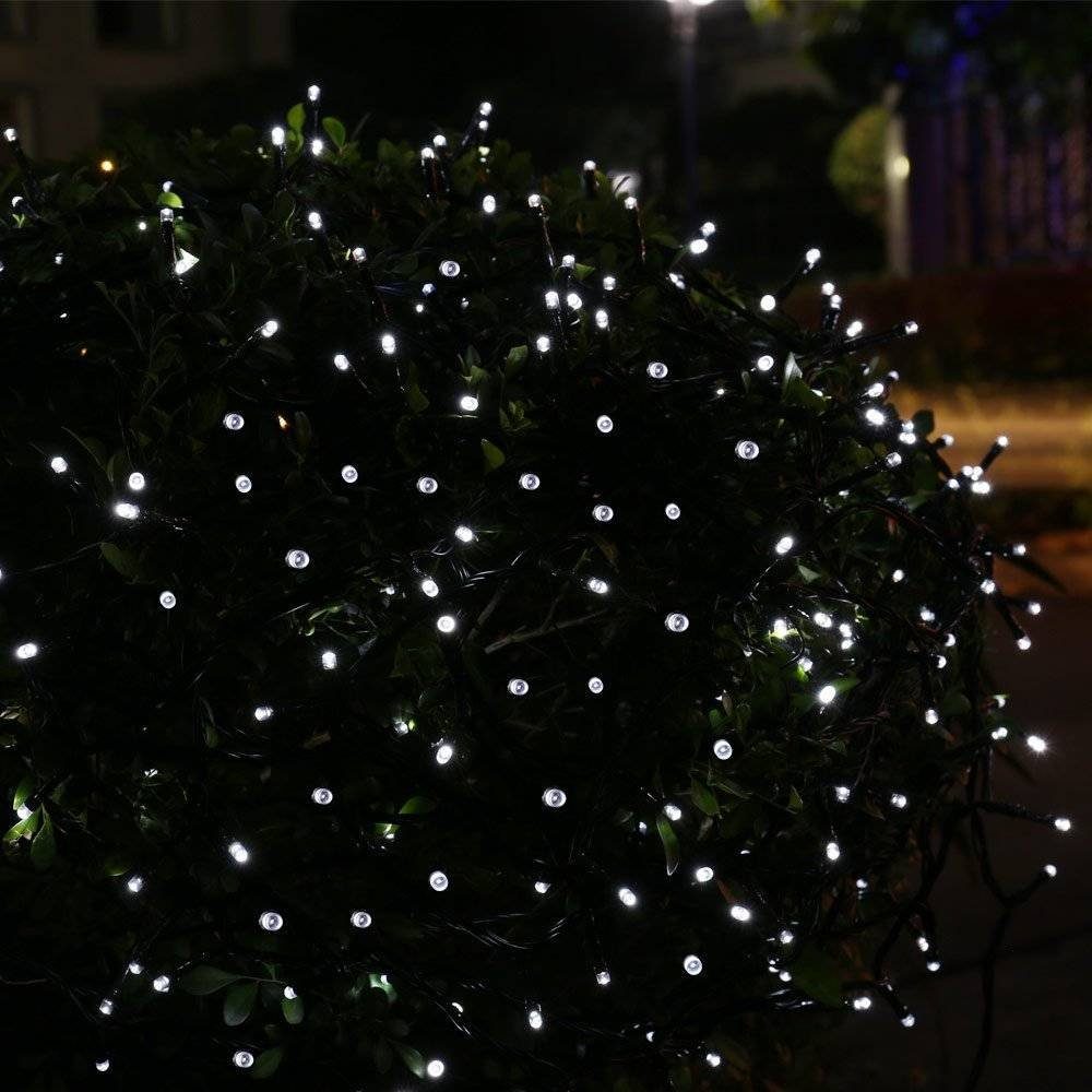Rosnek LED-Lichterkette Weihnachten Funktionen, Deko, 10/20M; Garten Lichtsensorsteuerung für Solar, Party Weiß 8 wasserdicht