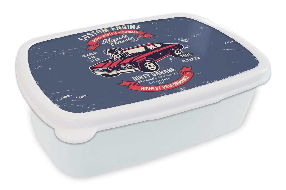MuchoWow Lunchbox Auto - Motorrad - Oldtimer - Zitat, Kunststoff, (2-tlg), Brotbox für Kinder und Erwachsene, Brotdose, für Jungs und Mädchen weiß