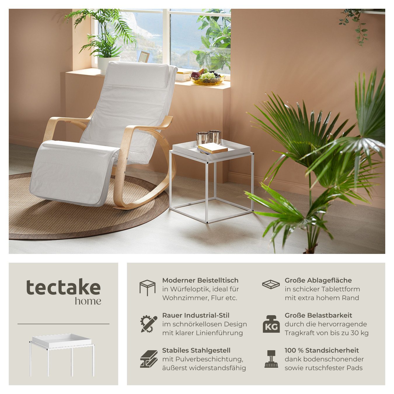 tectake Beistelltisch Couchtisch Cambridge 40x40x44cm (1-St., 1 tlg), Stape günstig online kaufen