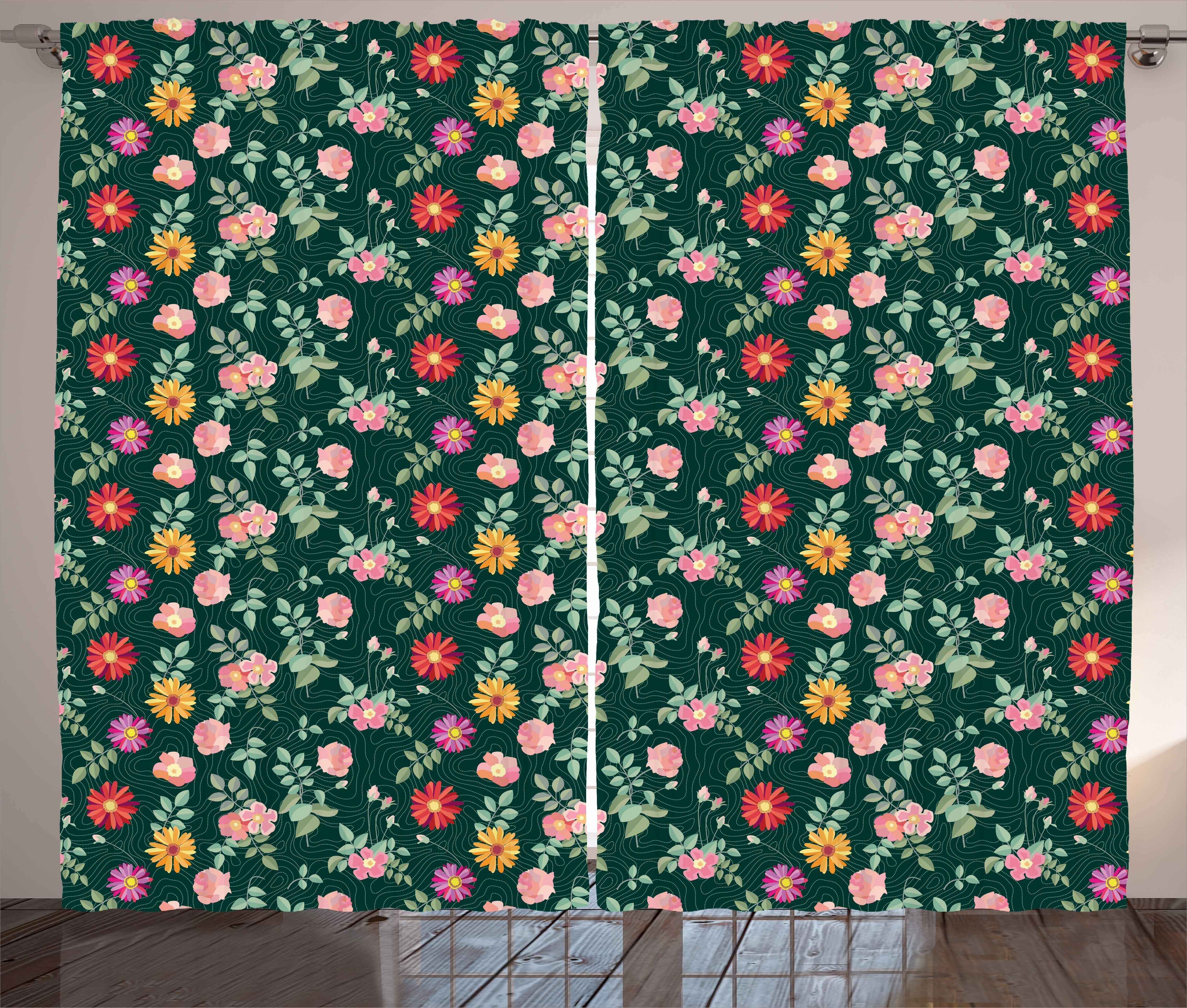 Gardine Schlafzimmer Kräuselband Vorhang mit Schlaufen und Haken, Abakuhaus, Blumen Bunte Blumen und Knospen