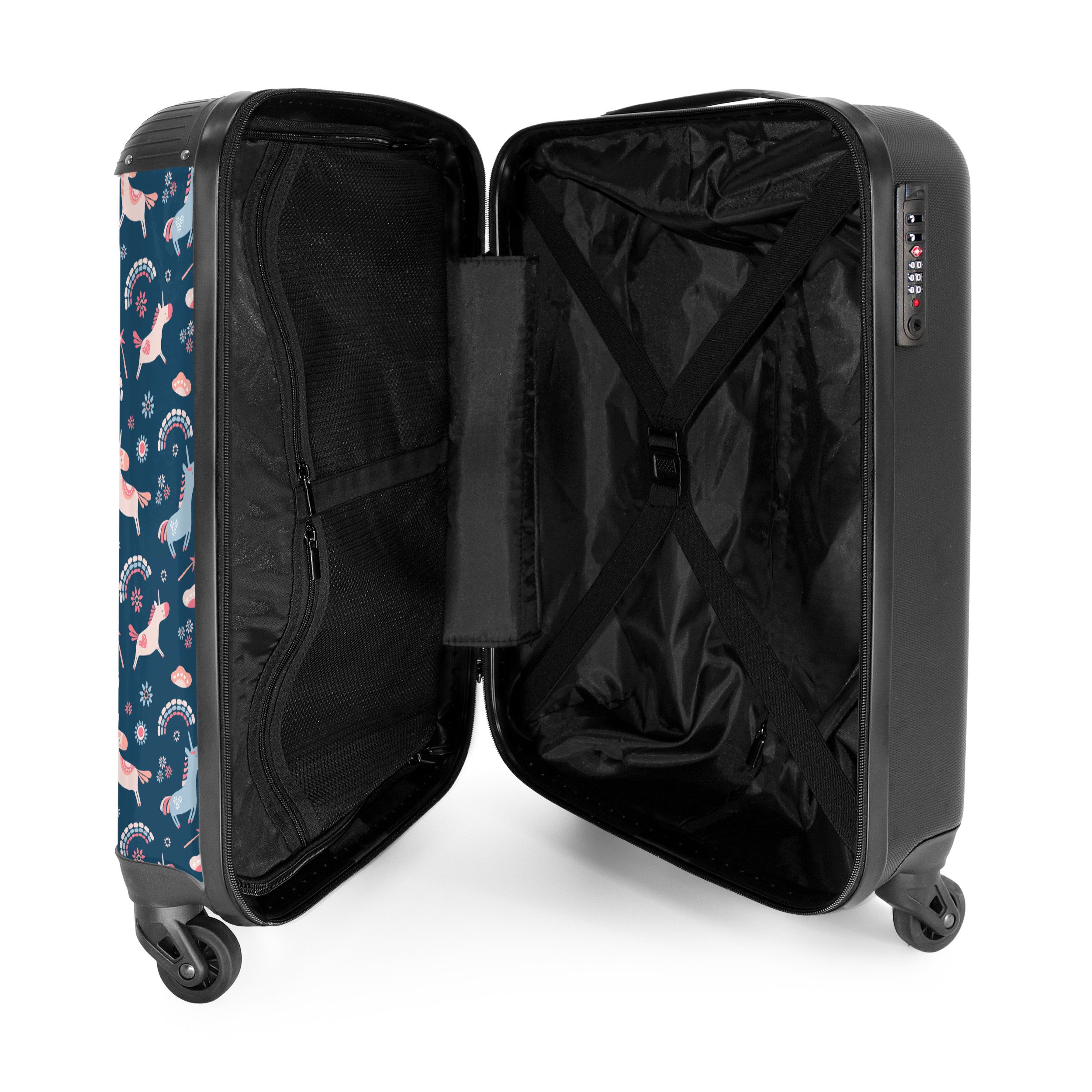 NoBoringSuitcases.com© Kinderkoffer Einhorn - Blumen - Regenbogen - Mädchen - Pastell 55x35x20cm, Handgepäck-Koffer, Kinderkoffer, Reisekoffer Mädchen – Bild 4 von 5
