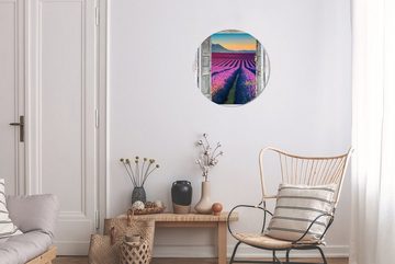 MuchoWow Gemälde Lavendel - Sommer - Ausblick - Blumen, (1 St), Kreis Wanddekoration Forex, Rundes Wandbild, Wohnzimmer, 30x30 cm