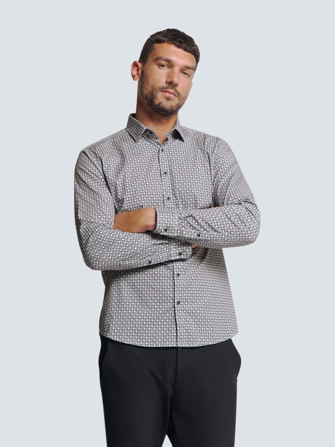 NO EXCESS Langarmhemd gemustert, mit Knopfleiste günstig online kaufen