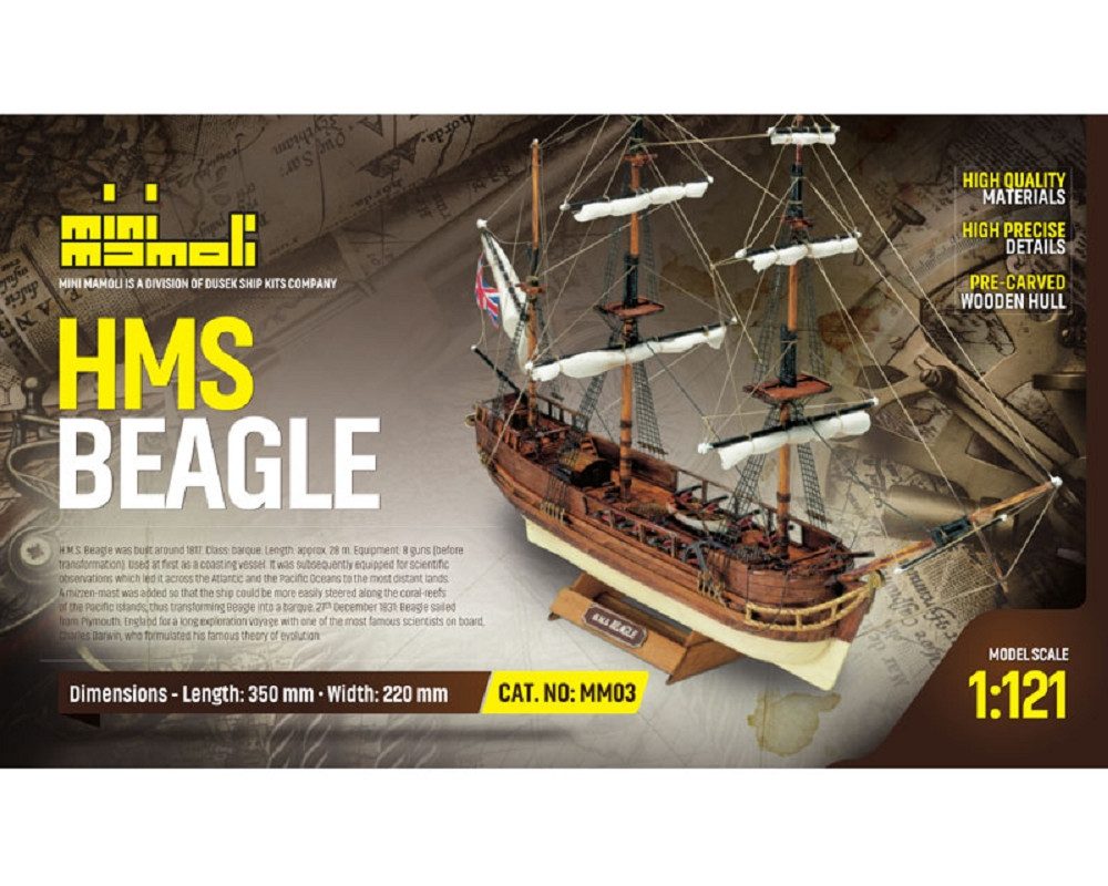 Modellbausatz Mini Mamoli Schiff HMS Beagle 1:121 Holz Bausatz