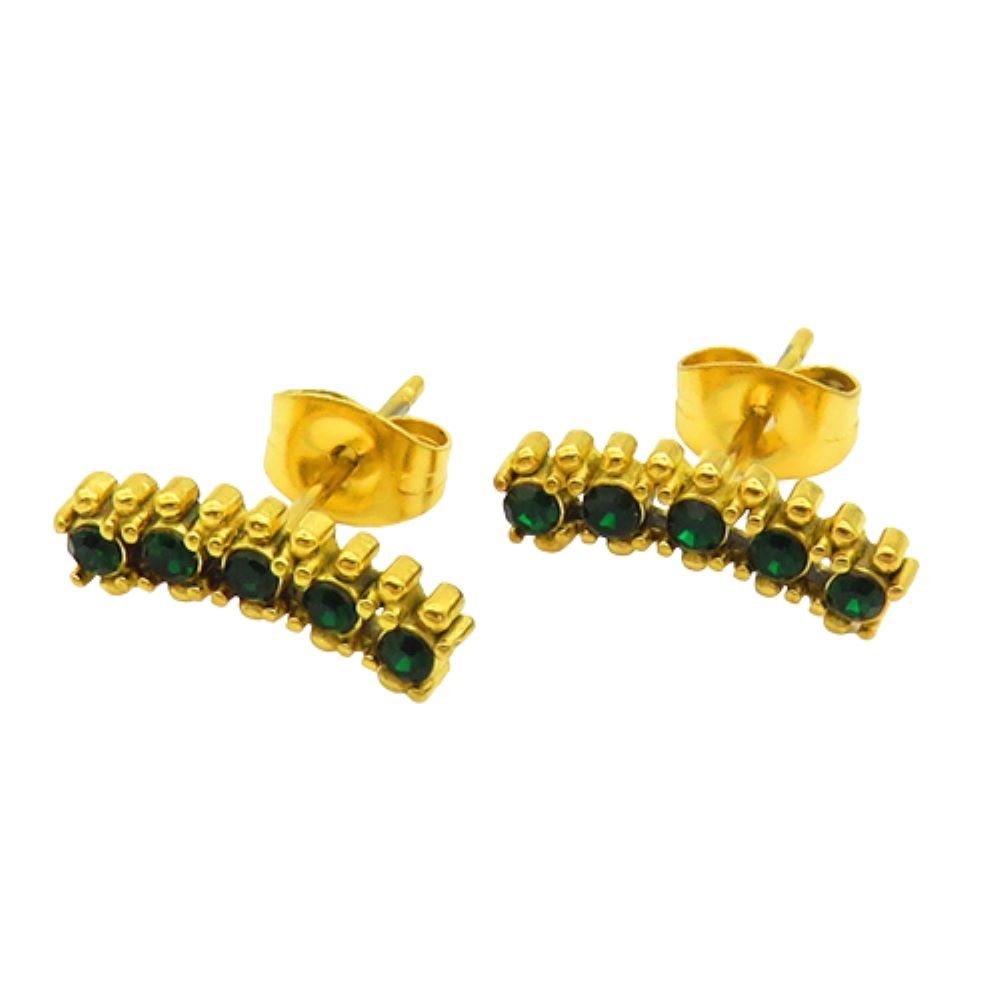 Ohrschmuck BUNGSA smaragdgrünen Ohrstecker Ohrringe Paar Stück), (2 goldfarben Ohrring-Set Damen (1 aus Kristallen mit Edelstahl 2-tlg),