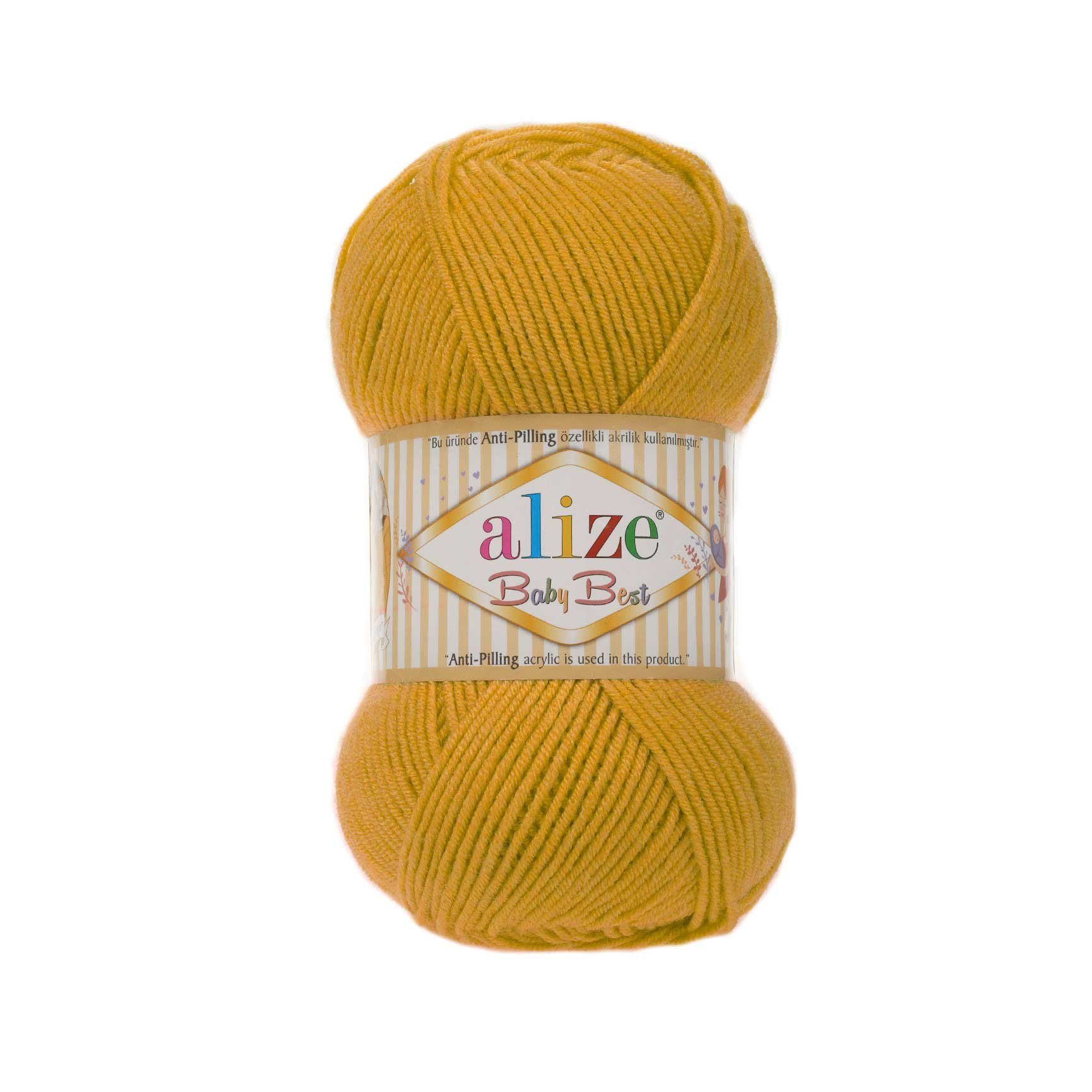 Thumbnail - Alize 5 x 100g Strickgarn ALIZE Baby Best uni Babywolle Wolle Antipilling Häkelwolle, 240 m (Sparpaket), 281 safran