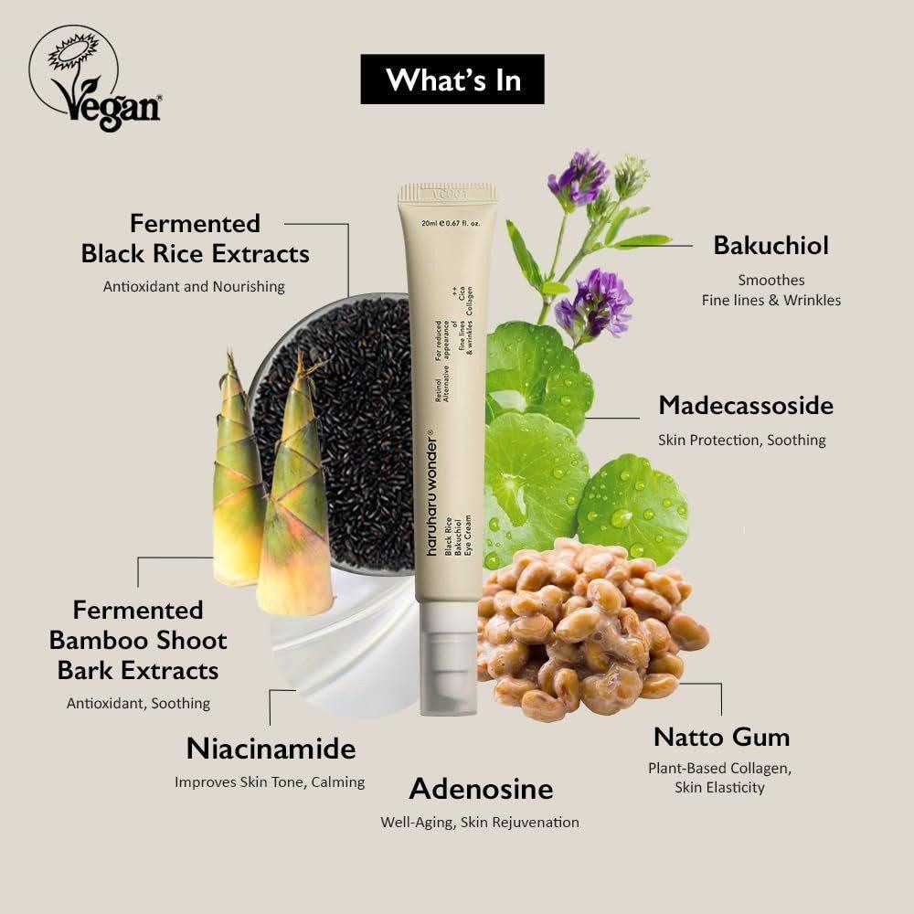 haruharu wonder Augenserum Black Rice Bakuchiol Augencreme - Anti-Aging, & Augenringe Reduzierend, für die tägliche Pflege, ideal als Geschenk, umfassende Hautpflege, Ultra-Deep Technology™, vegan, cruelty-free, antioxidativ, anti-aging