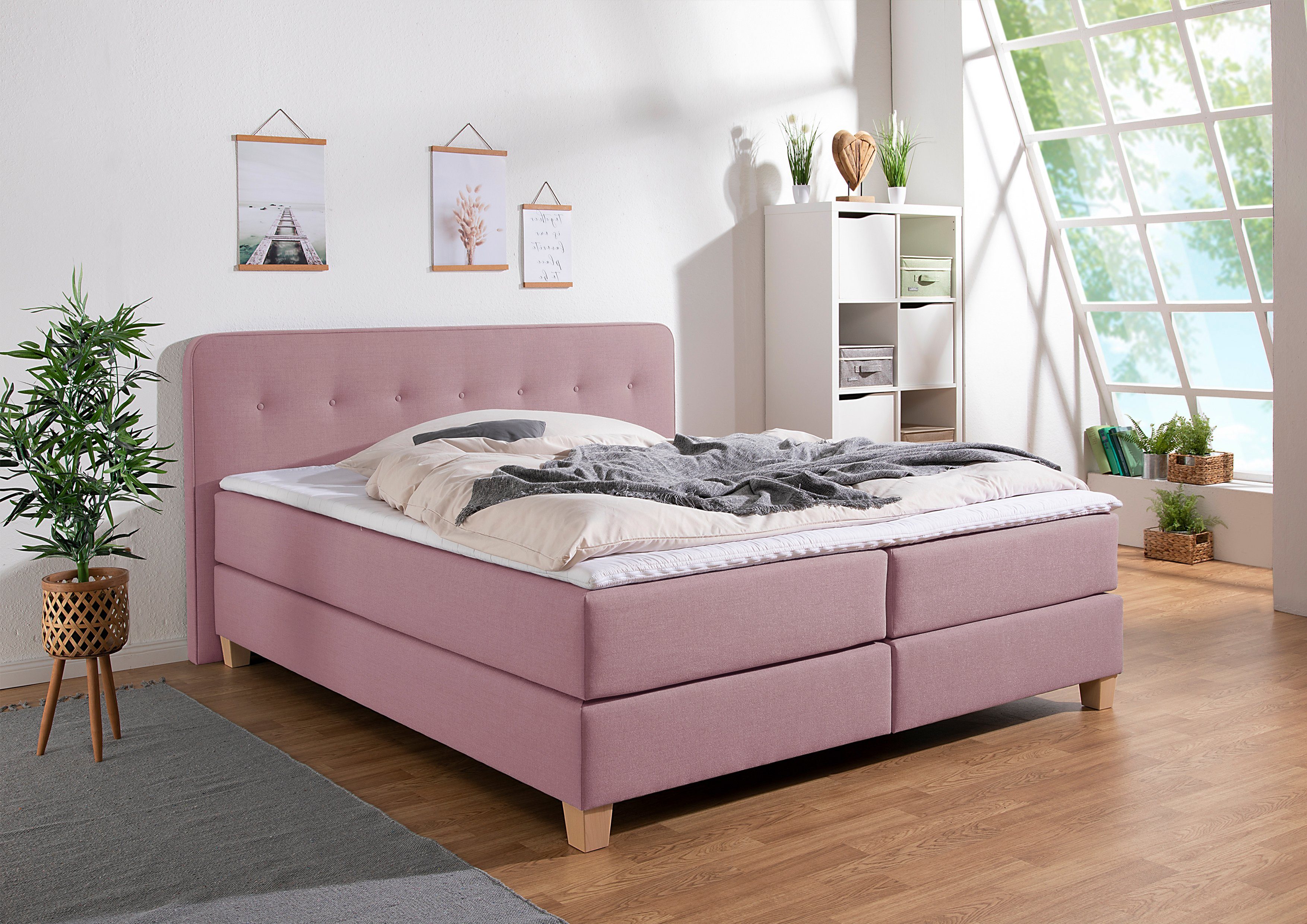 Home affaire Boxspringbett Fargo, inkl. Topper, in 3 Matratzenarten, in Samt- oder Strukturstoff