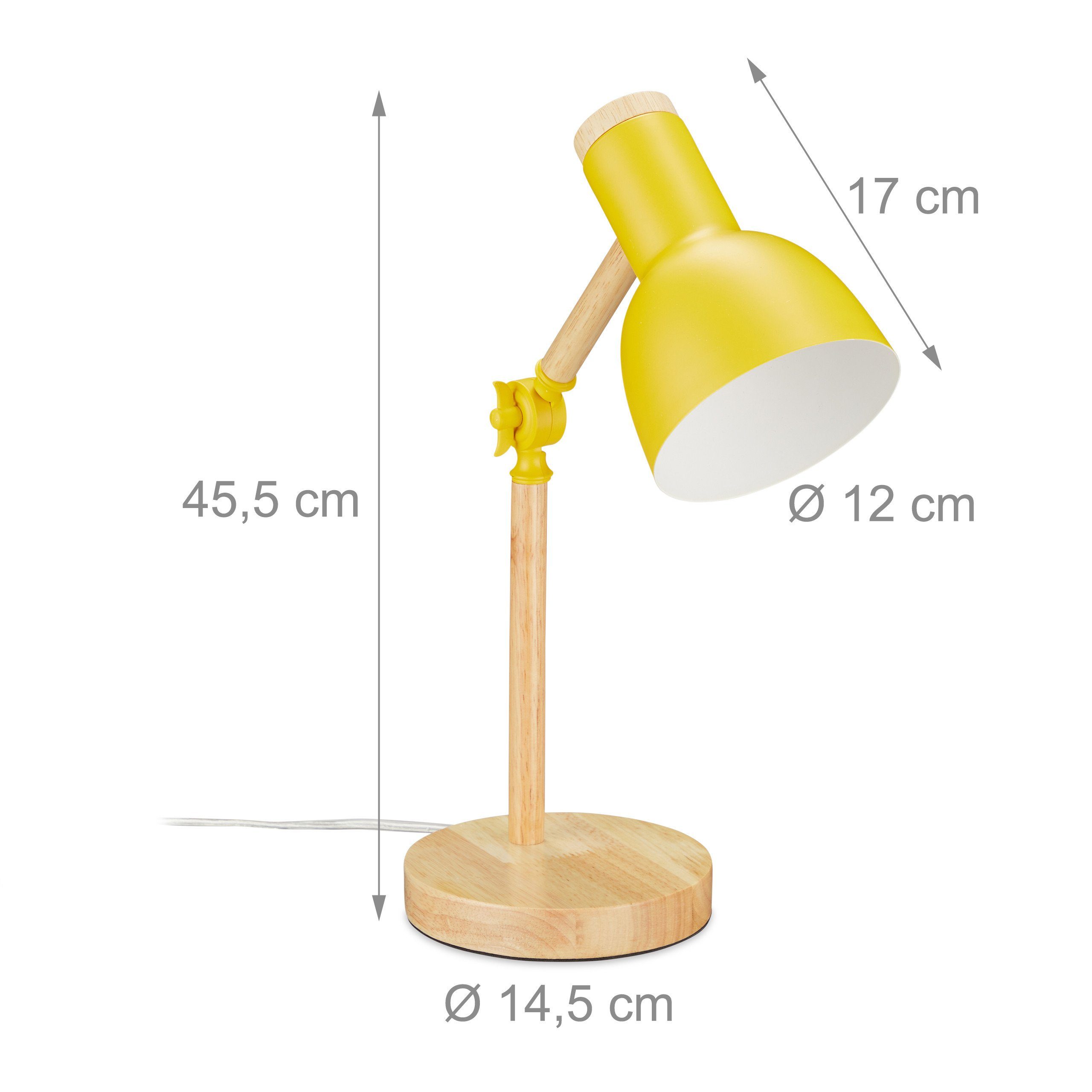 relaxdays Schreibtischlampe Holz verstellbar, Neigbarer Lampenschirm für optimale Ausleuchtung, Leuchtmittel nicht enthalten, E14 Fassung (max. 40 W), gelb – Bild 4 von 5
