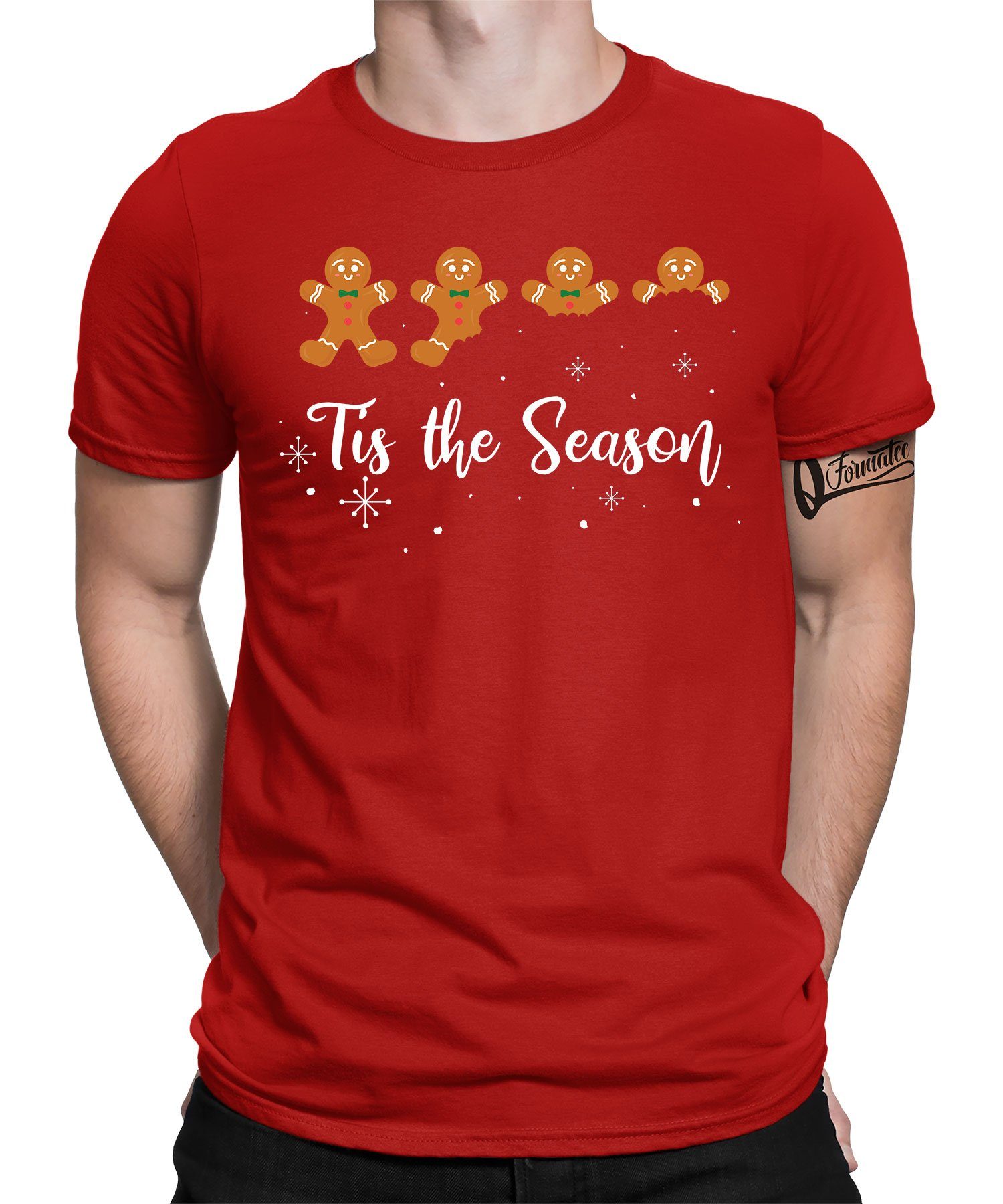Quattro Formatee Kurzarmshirt Weihnachten Christmas Season Tis Keks Herren T-Shirt X-mas the (1-tlg) - Rot
