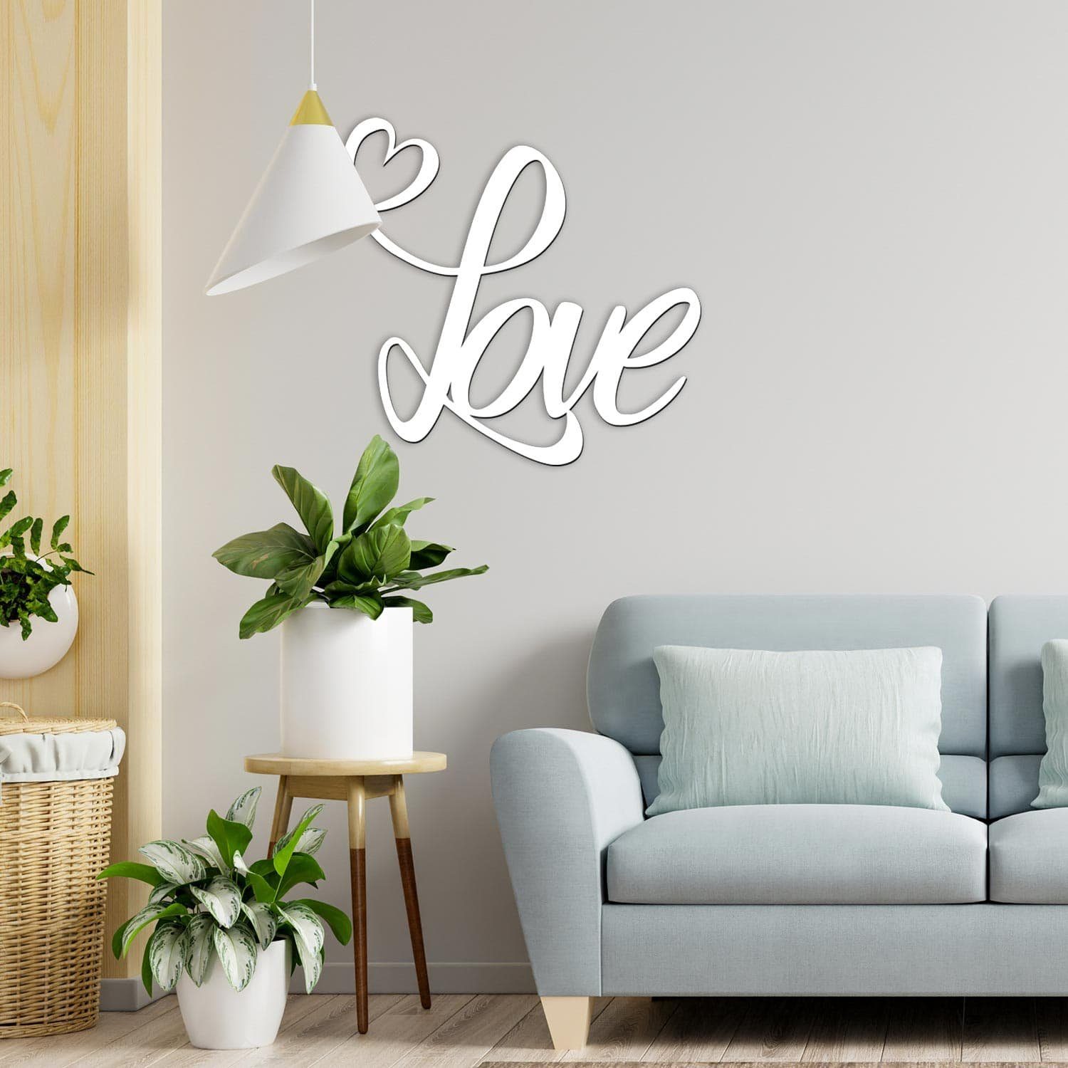 Namofactur 3D-Wandtattoo Holz Wandbild Schriftzug 'Love', Herz Wanddeko Liebe Wandgestaltung für dein Wohnzimmer / Schlafzimmer