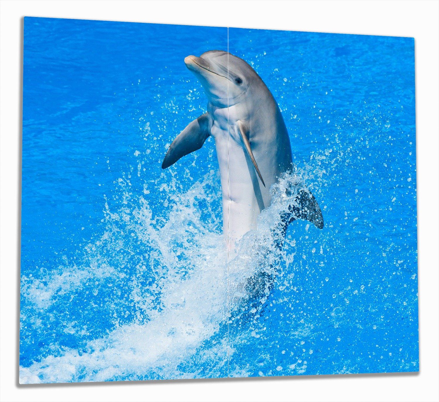 Wallario Herd-Abdeckplatte Fröhlicher Delfin im blauen Wasser, ESG-Sicherheitsglas, (Glasplatte, 2 tlg., inkl. 5mm Noppen), verschiedene Größen