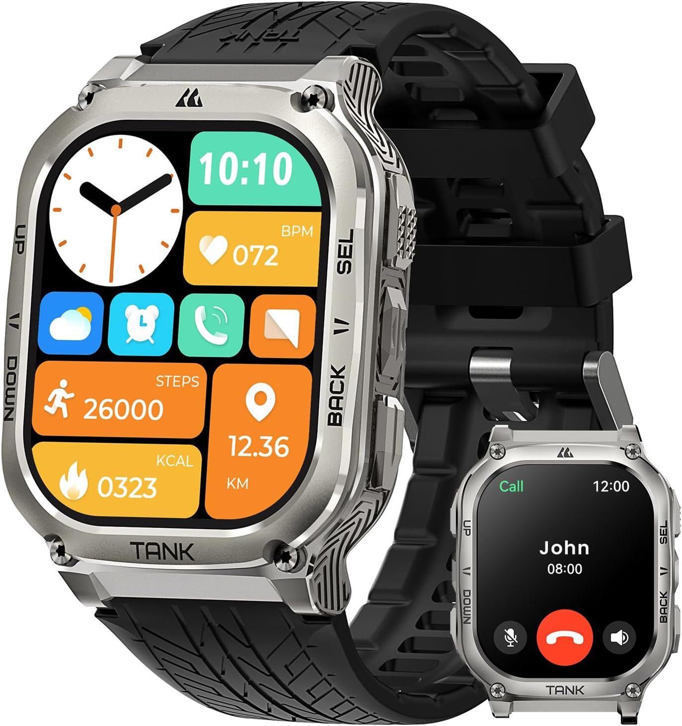 KOSPET ‎ Tank M3 Smartwatch (4,9 cm, Android ios), Military Smartwatch mit AMOLED Display, 170 Sportmodi, IP69K Schutz
