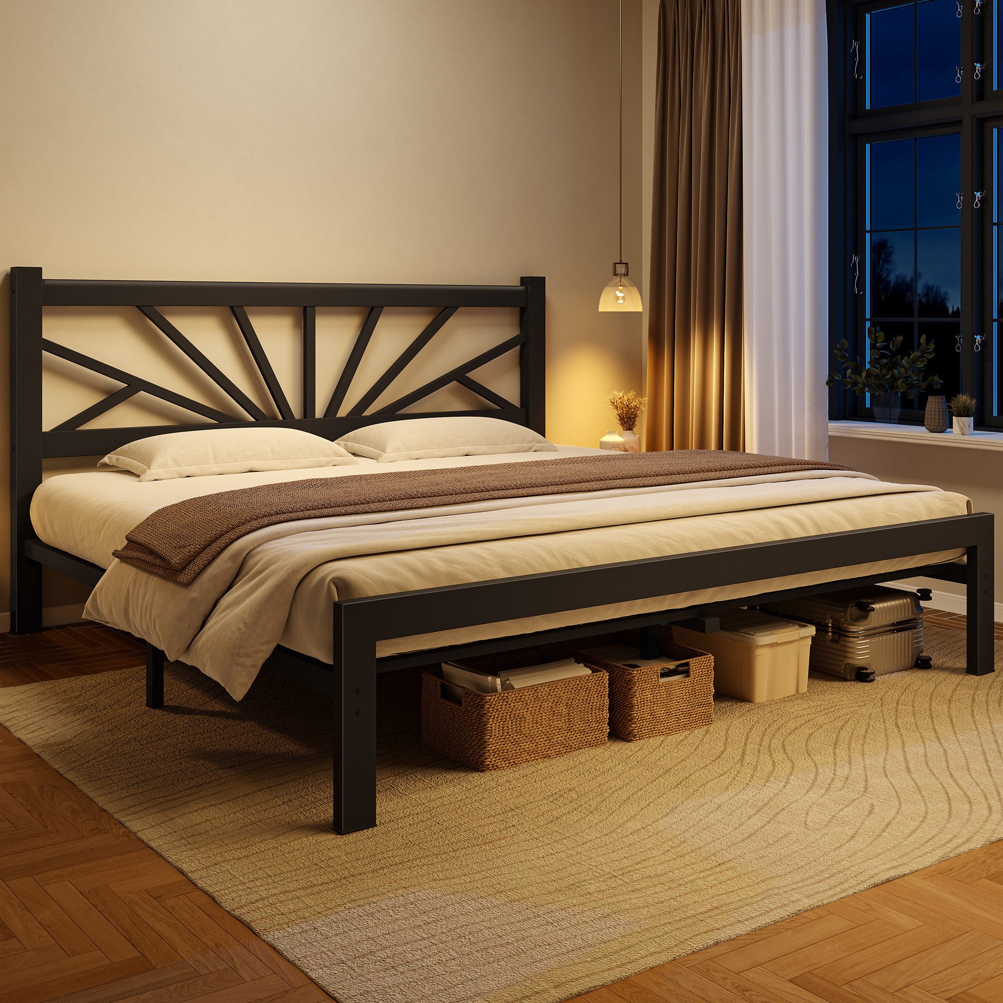 Klyvvo Bettgestell Metallbett mit Lattenrost, Metallgitter, Bettrahmen, Gästebett (1-tlg), 160×200cm, Schwarz