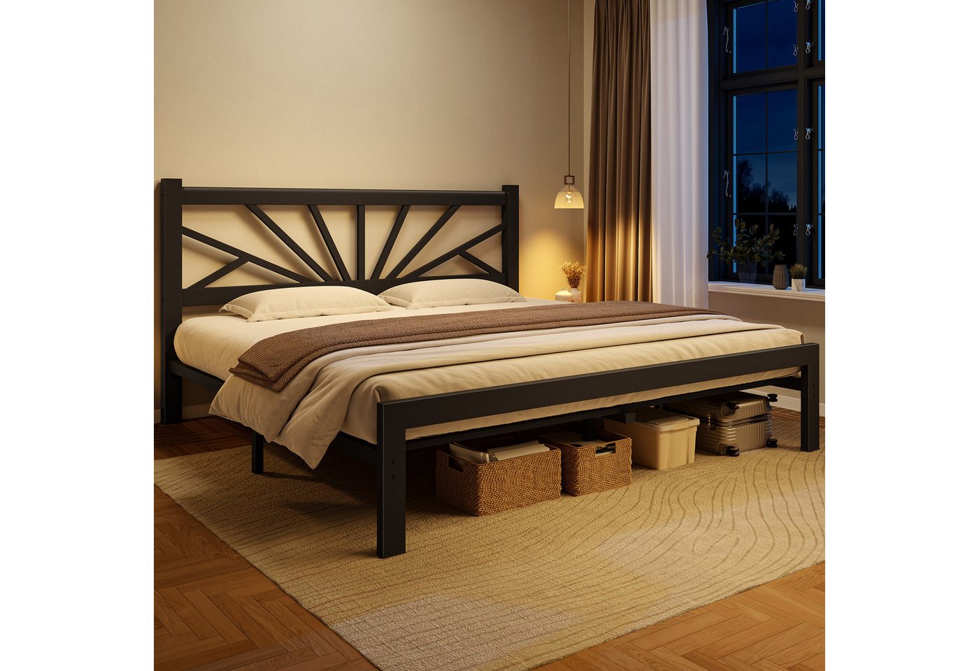 Klyvvo Bettgestell Metallbett mit Lattenrost, Metallgitter, Bettrahmen, Gästebett (1-tlg), 140×190cm, Schwarz
