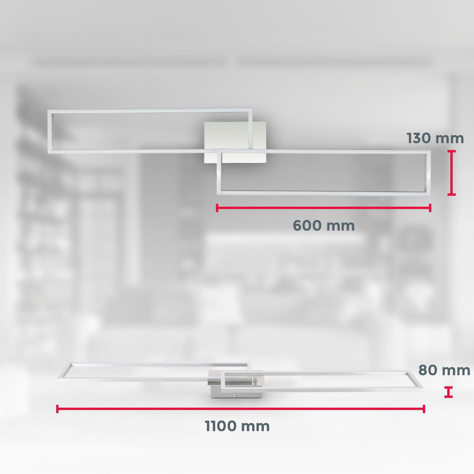 B.K.Licht LED Deckenleuchte BK_FR1502 Warmweiß, K cm (LxBxH) Büroleuchte, Warmweißes 2-flammig, LED-Deckenlampe, 110x24,8x8 Frame Licht, 3000 Chrom-Alu, integriert, LED fest Schwenkbar, 40W