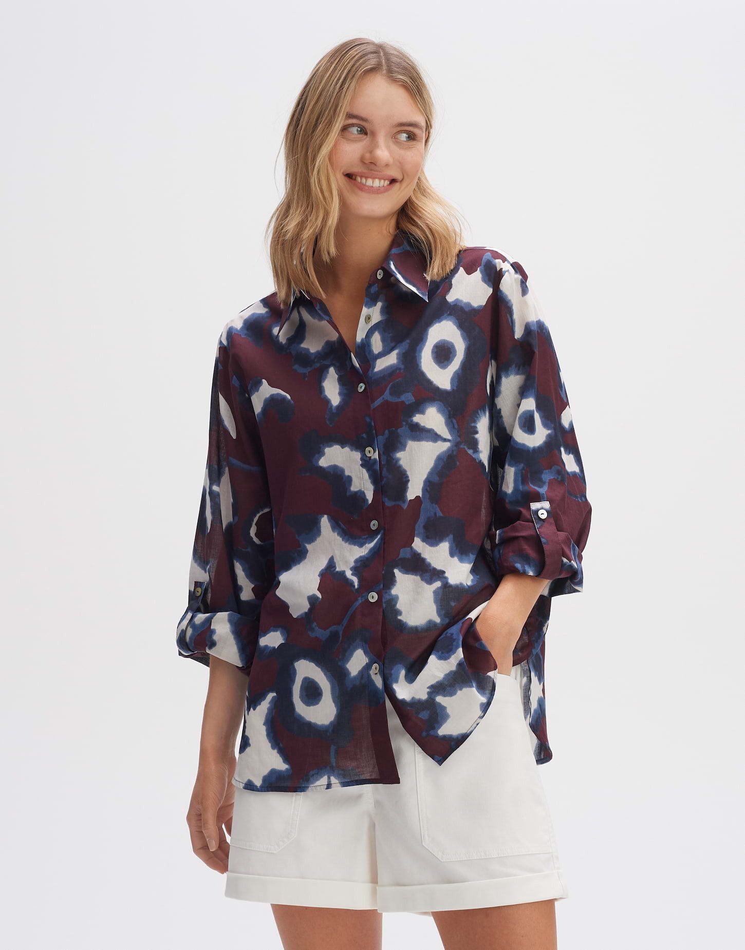 Hemdbluse Hemdbluse FUMINE FLORAL Regular aus BCI Cotton