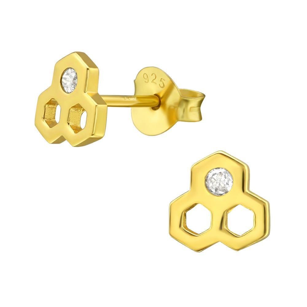 BUNGSA Ohrstecker-Set Ohrstecker Bienenwabe mit Kristall aus .925 Sterling Silber Damen (1 Paar (2 Stück) gold