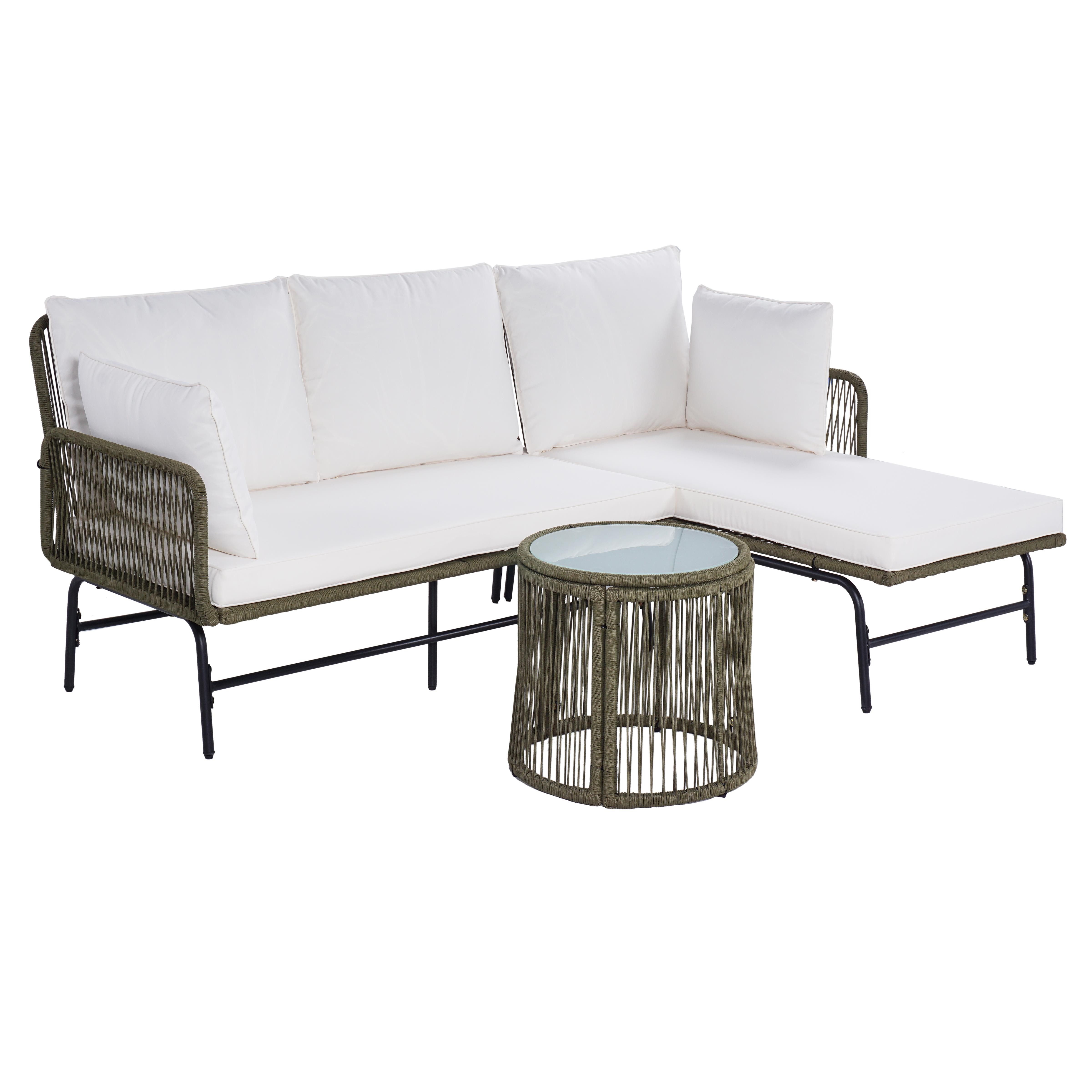 ESTEXO Sitzgruppe Gartenmöbel Set Lounge Rope Seil-Optik Gartenbank Gartenset Oliv Grü