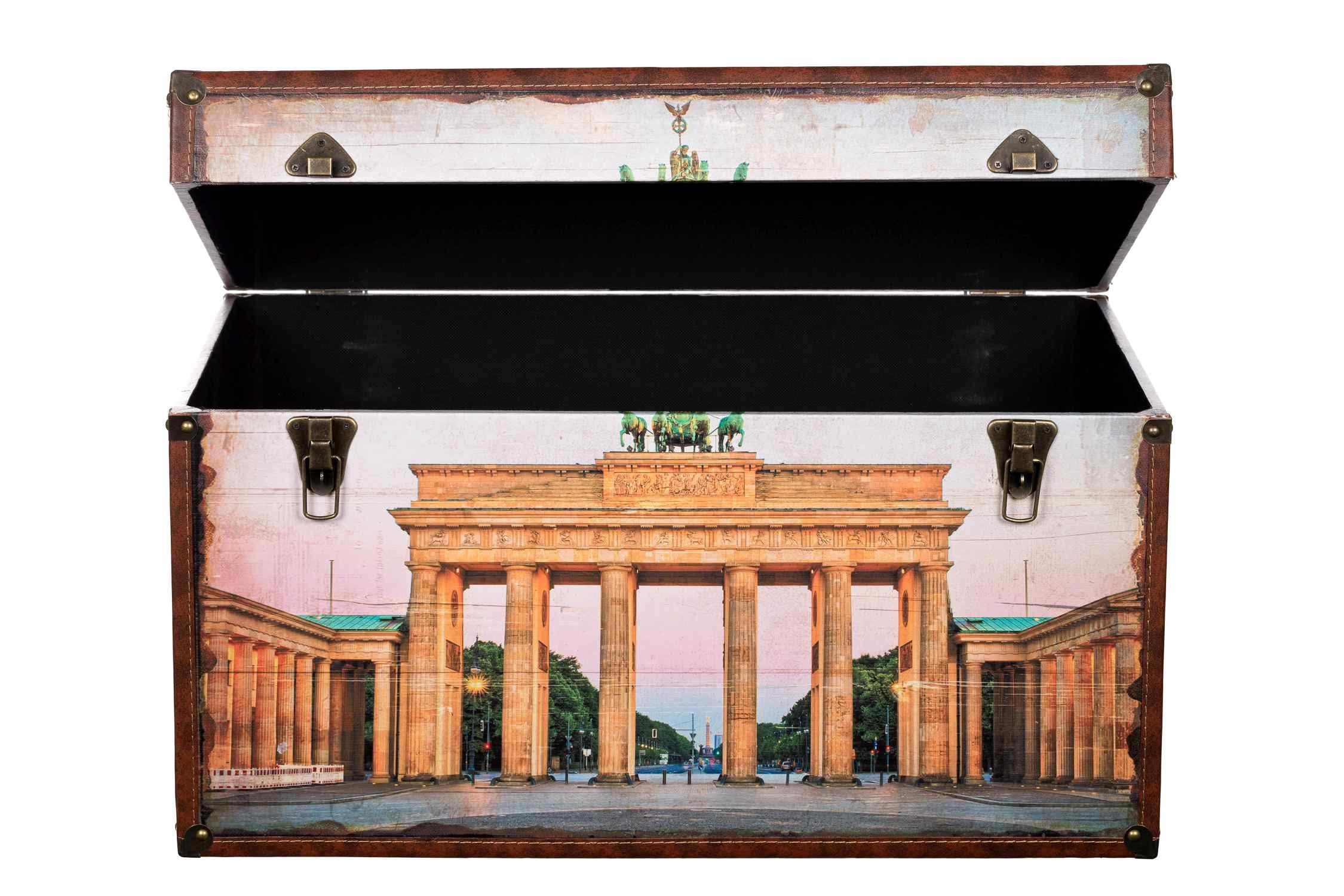 Truhe Hamburg Berlin Kiste BIRENDY Kunstleder Dekoobjekt KD1699 Holztruhe Holzbox mit Städtereise