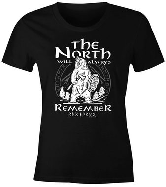 Neverless Print-Shirt Damen T-Shirt Bär Wiking Adventure Runen the North Natur Fashion Streetstyle Slim Fit Neverless® mit Print