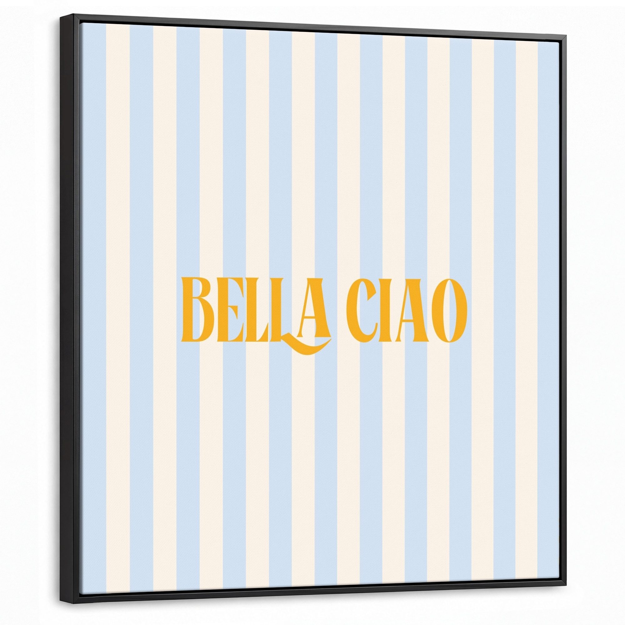OneMillionCanvasses® Leinwandbild mit Rahmen - Orange – Blau – Streifen – Bella ciao, Fotodruck (1 St), Bilder groß Wohnzimmer Schlafzimmer 90x90cm