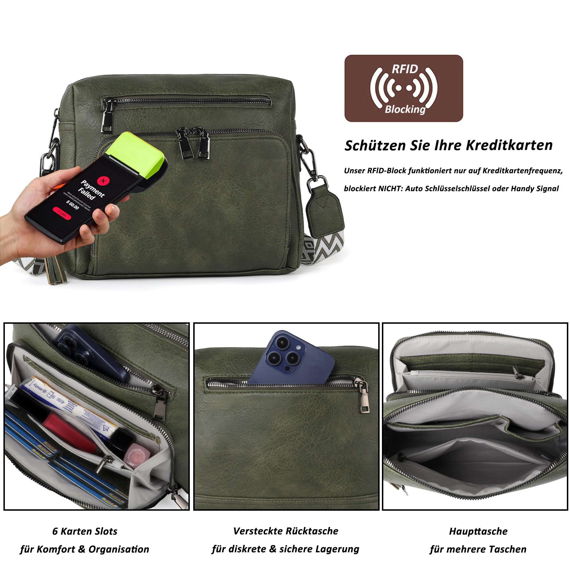 TAN.TOMI Schultertasche Damen Umhängetasche mit Verstellbar Abnehmbar Breiter Gurt, Leicht Damen Crossbody Bag Für Tägliches Arbeiten Verabredungen