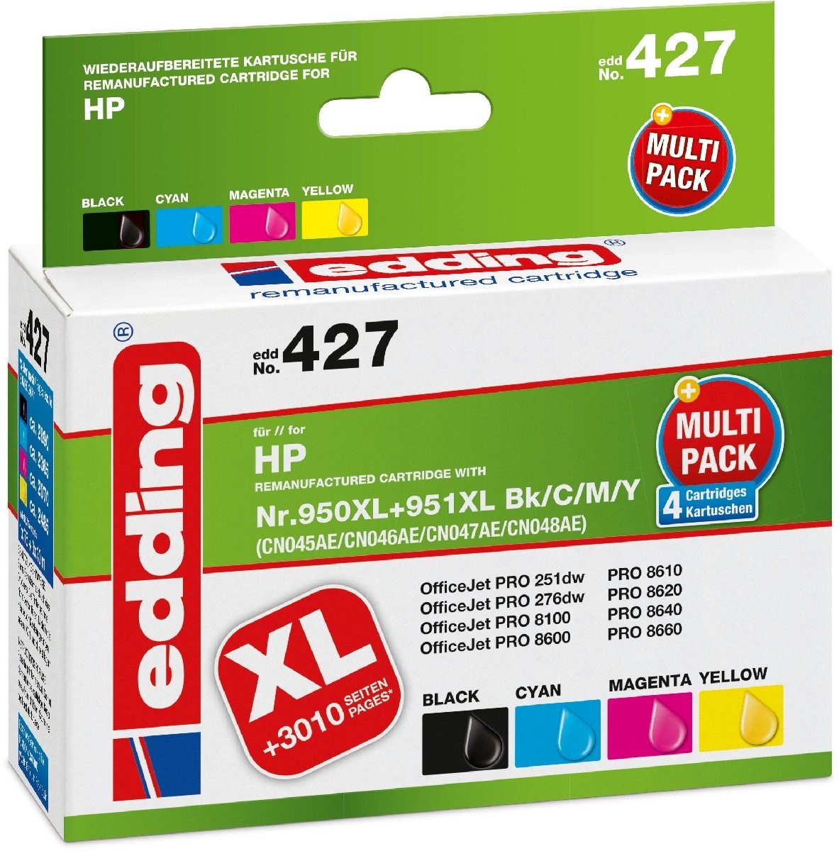 edding Druckerpatrone Multipack kompatibel mit HP No. 950XL/951XL BK/C/M/Y Nachfülltinte (x)