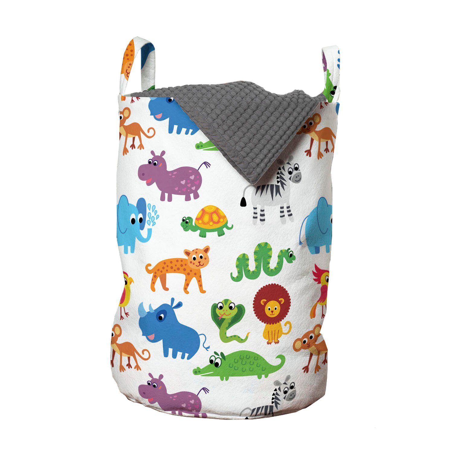 Abakuhaus Wäschesäckchen Wäschekorb mit Griffen Kordelzugverschluss für Waschsalons, Tier Zoo Childish Cartoon-Bild