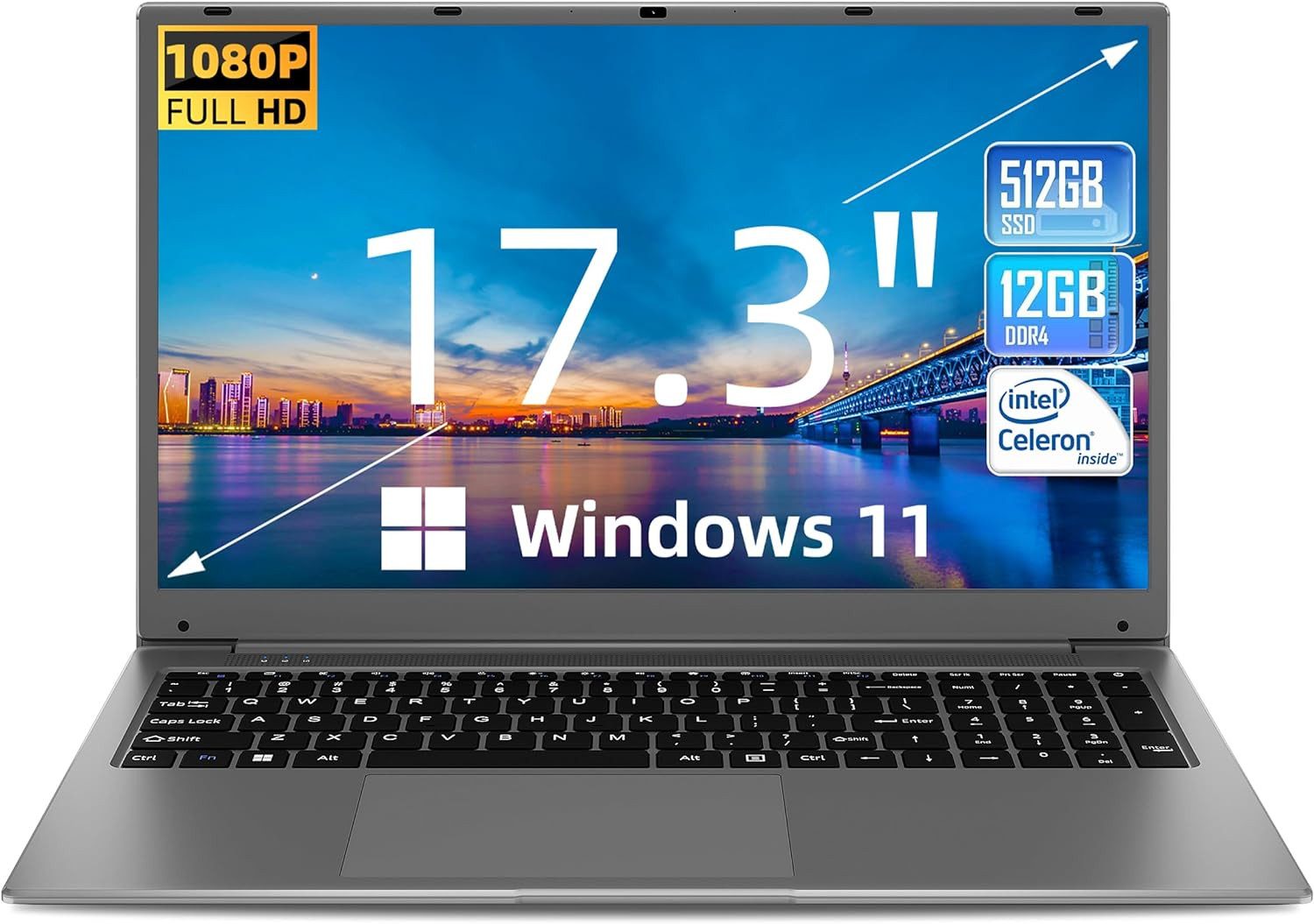 SGIN Notebook (Intel, 512 GB SSD, 5000 mAh,HD IPS, 2 xUSB 3.0 Bluetooth 4.2 3,5-mm- Kopfhörerbuchse)