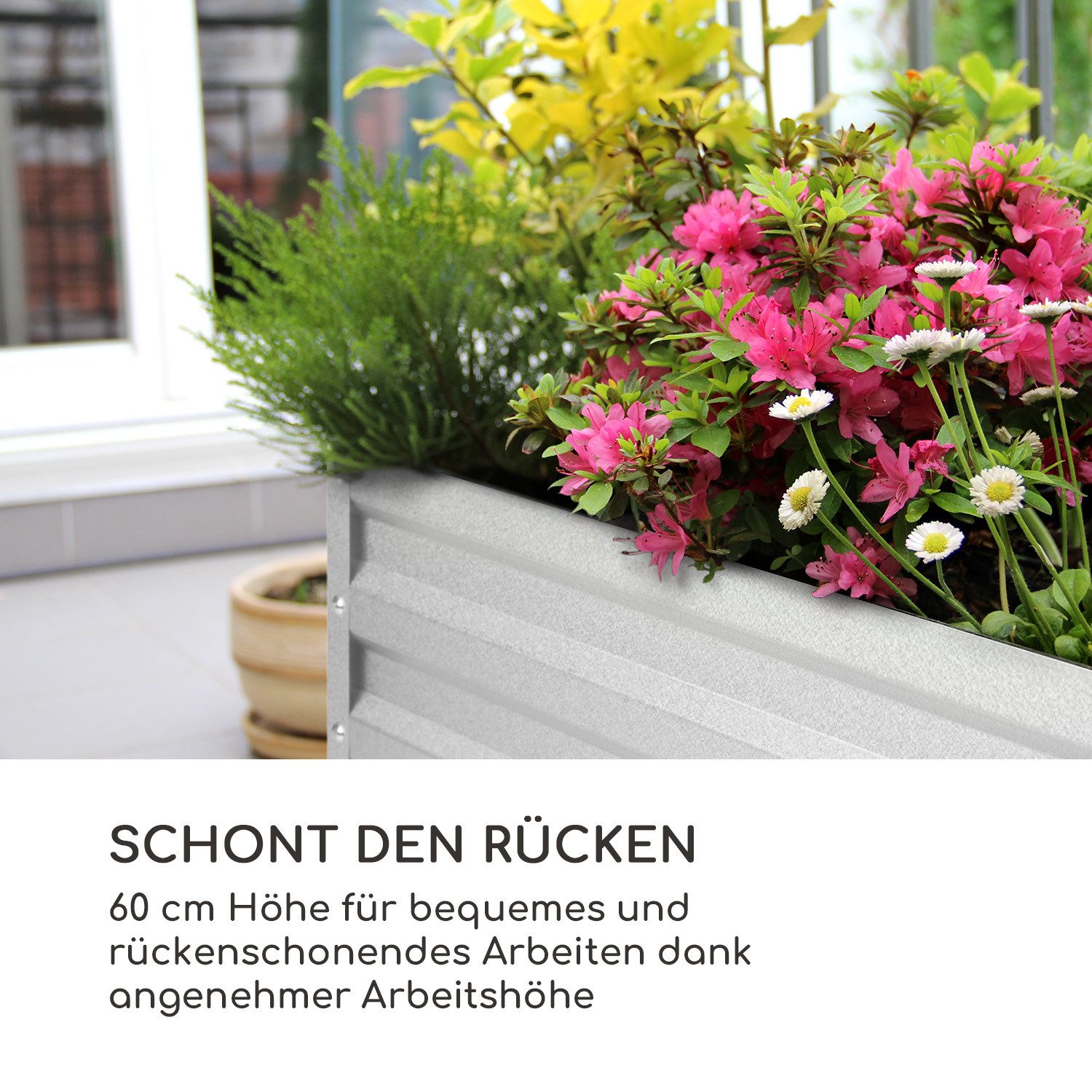 blumfeldt Hochbeet High Grow Straight, Hochbeet Metall Balkon Pflanzkasten Pflanzkübel Blumenkasten