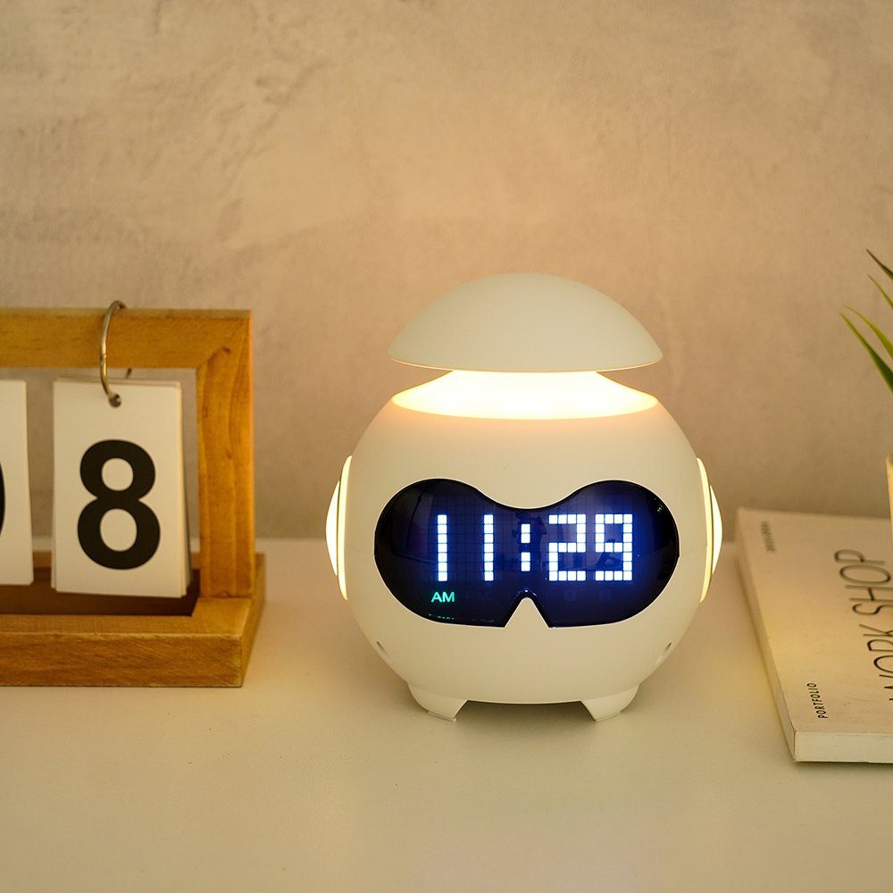 RGB Clock Nachttischlampe MUPOO LED Tischlampen, Ausdrücke für LED Tischleuchte Musik Nachtlicht Emotion synchronisiert, Schlafzimmer Wohnzimmer Wecker und Bluetooth Kann ändern,Lichter Tageslichtwecker