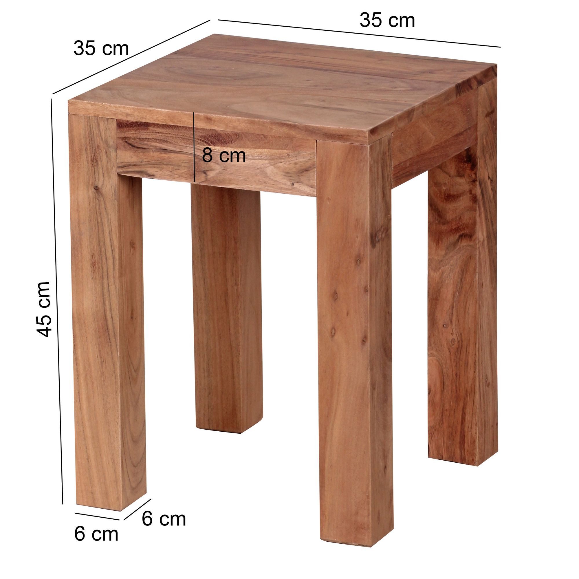 FINEBUY Beistelltisch SuVa2547_1 Massivholz 35x35cm Wohnzimmertisch Landhausstil (MUMBAI Massivholz 35 x 35 cm hellbraun), Wohnzimmertisch Design Landhausstil Couchtisch