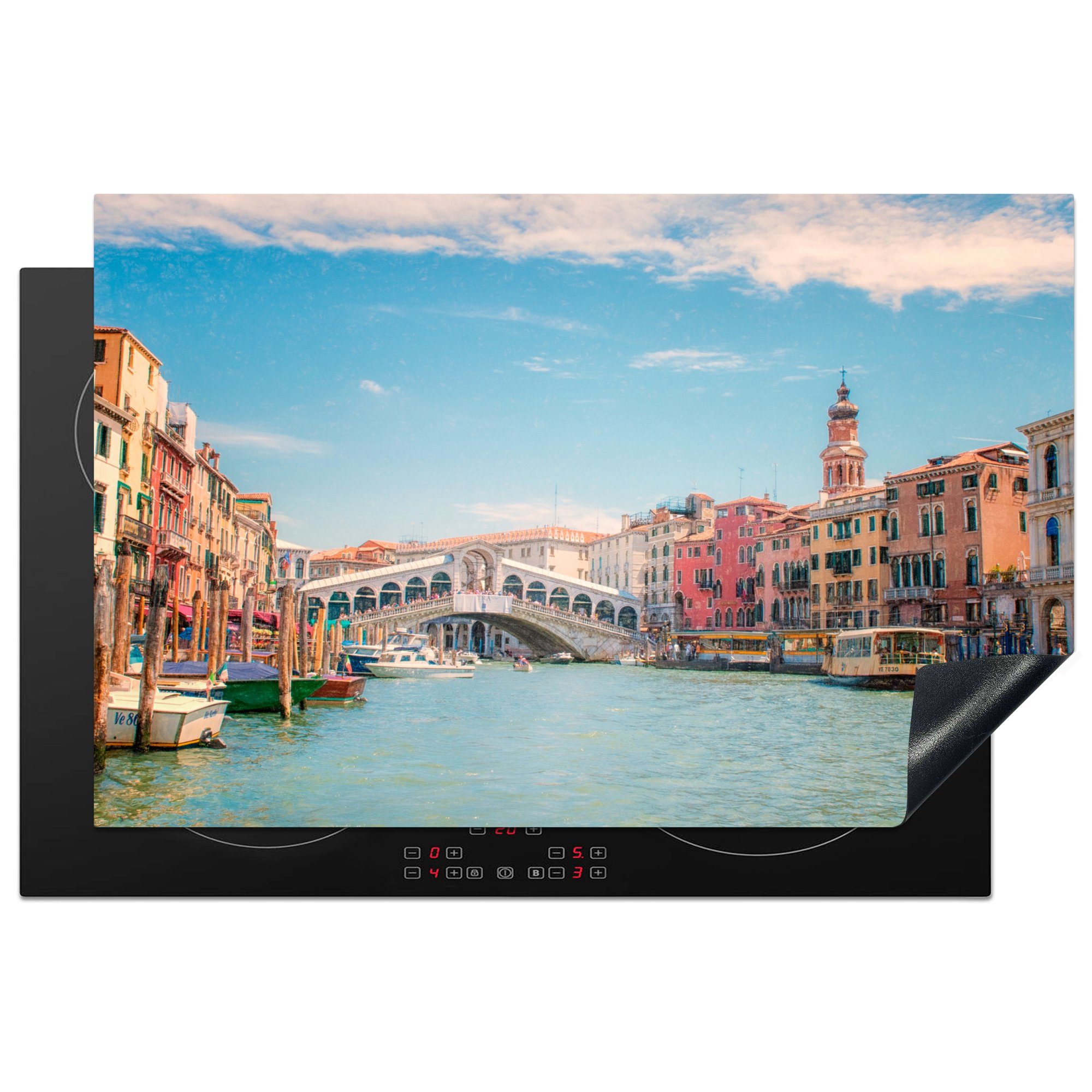 MuchoWow Herdblende-/Abdeckplatte Blick auf die Rialtobrücke in Venedig, Vinyl, (1 tlg), 81x52 cm, Induktionskochfeld Schutz für die küche, Ceranfeldabdeckung